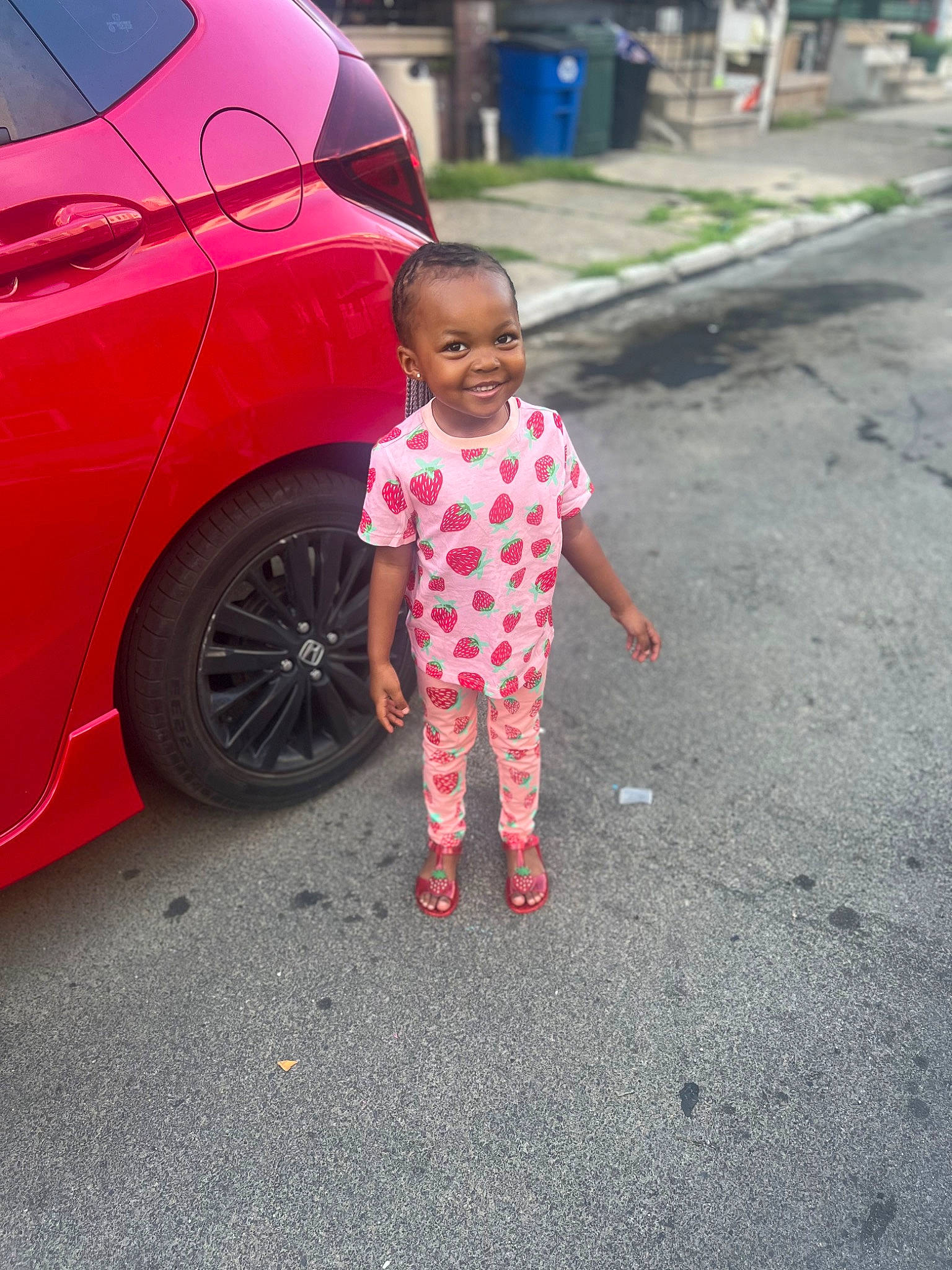 Malaya joined the competition — help win amazing prizes! asphalt, automotive_design, automotive_exterior, automotive_lighting, automotive_tire, car, fender, joy, magenta, mode_of_transport, motor_vehicle, person, pink, road, road_surface, sidewalk, tints_and_shades, tire, toddler, vehicle