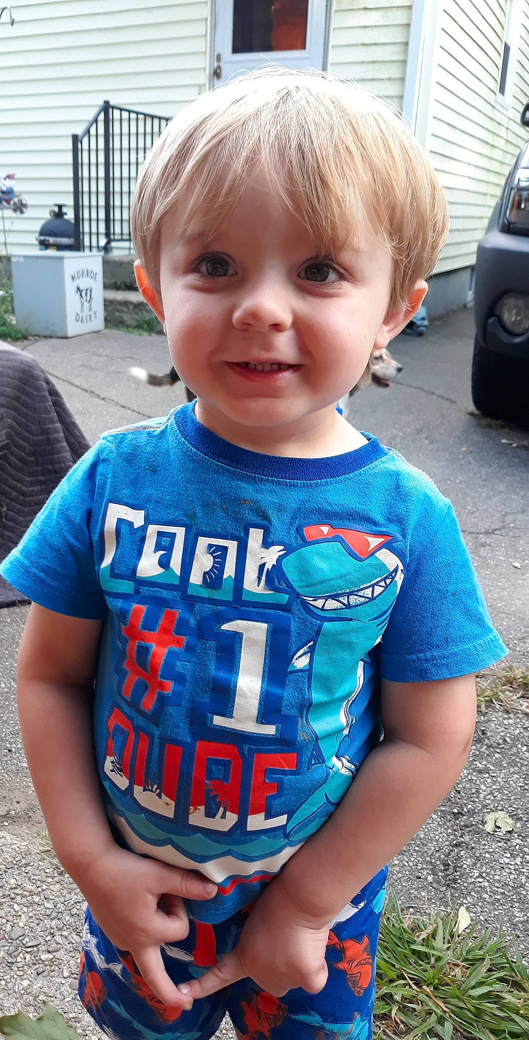 Stephen joined the competition — help win amazing prizes! baby, baby_products, baby_toddler_clothing, blue, cheek, child, cool, electric_blue, face, head, joy, male, outerwear, person, product, sleeve, smile, summer, t_shirt, toddler