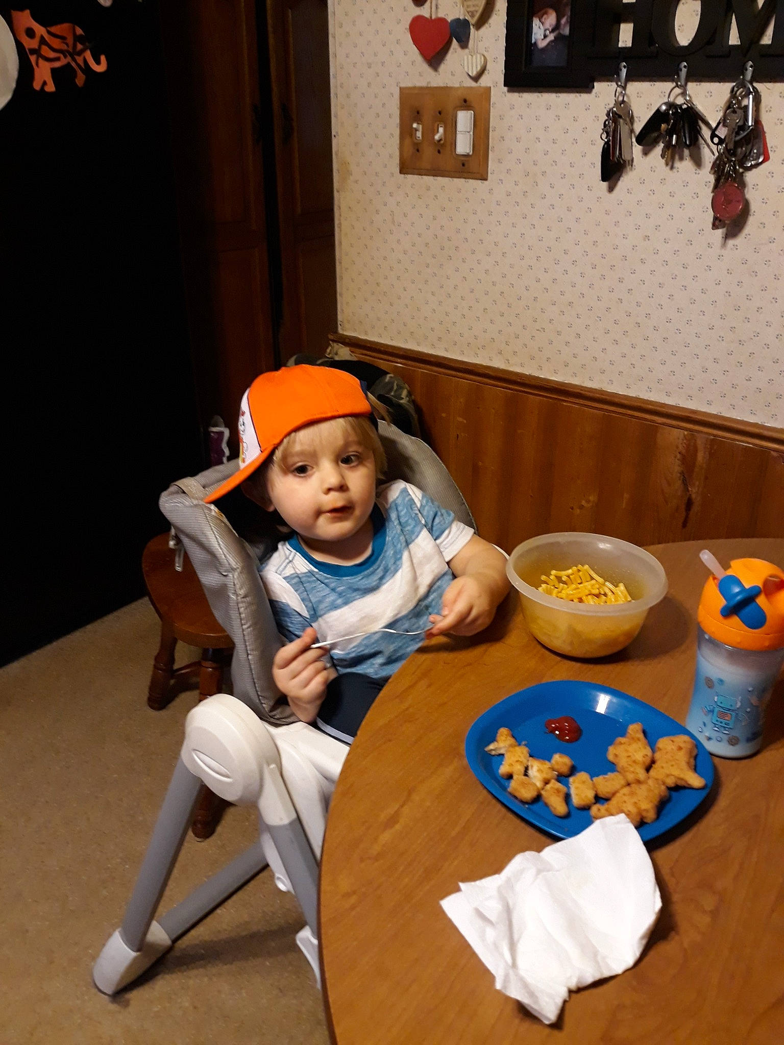 Stephen joined the competition — help win amazing prizes! breakfast, child, furniture, headwear, meal, person, room, sitting, table, toddler