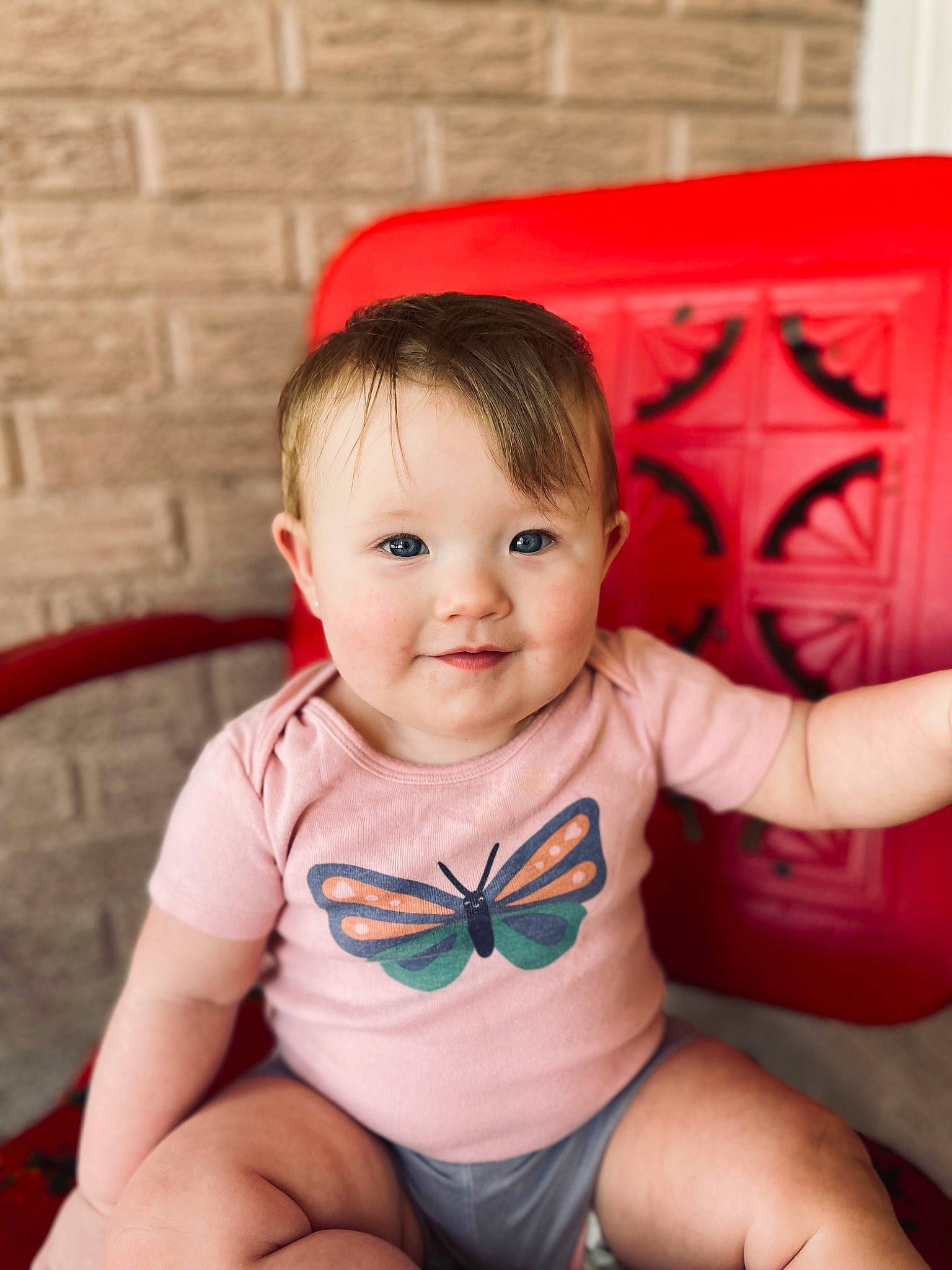 Eden joined the competition — help win amazing prizes! baby, baby_toddler_clothing, cheek, eye, face, facial_expression, finger, flash_photography, hand, happy, head, human_body, joy, leg, orange, person, pink, skin, smile, thigh