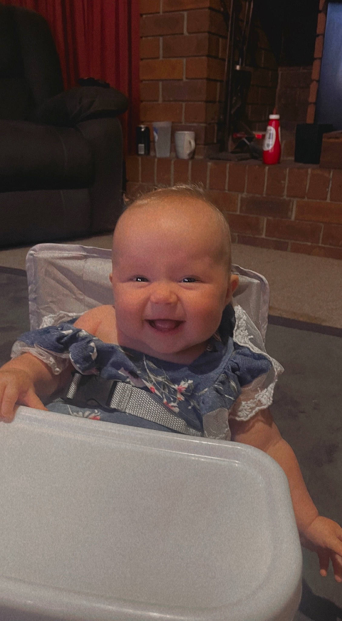 Everly is registered to the contest to win money with this photo: baby, baby_products, baby_safety, baby_toddler_clothing, bathing, cheek, child, comfort, couch, flooring, fun, happy, iris, person, room, sitting, smile, thumb, toddler