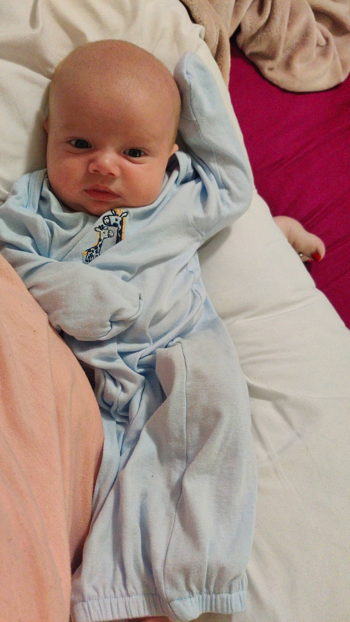 Jaxon joined the competition — help win amazing prizes! baby, baby_products, baby_sleeping, baby_toddler_clothing, bedding, cheek, child, comfort, event, happy, linens, neck, person, room, skin, sleeve, toddler