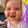 Ellie is registered to the contest to win money with this photo: toddler, child, smiling, messy_face, food, hat, sunhat, pink_clothing, outdoor, toys, dish, playtime, happy, cute, face, portrait, baby, childhood, fun, summer