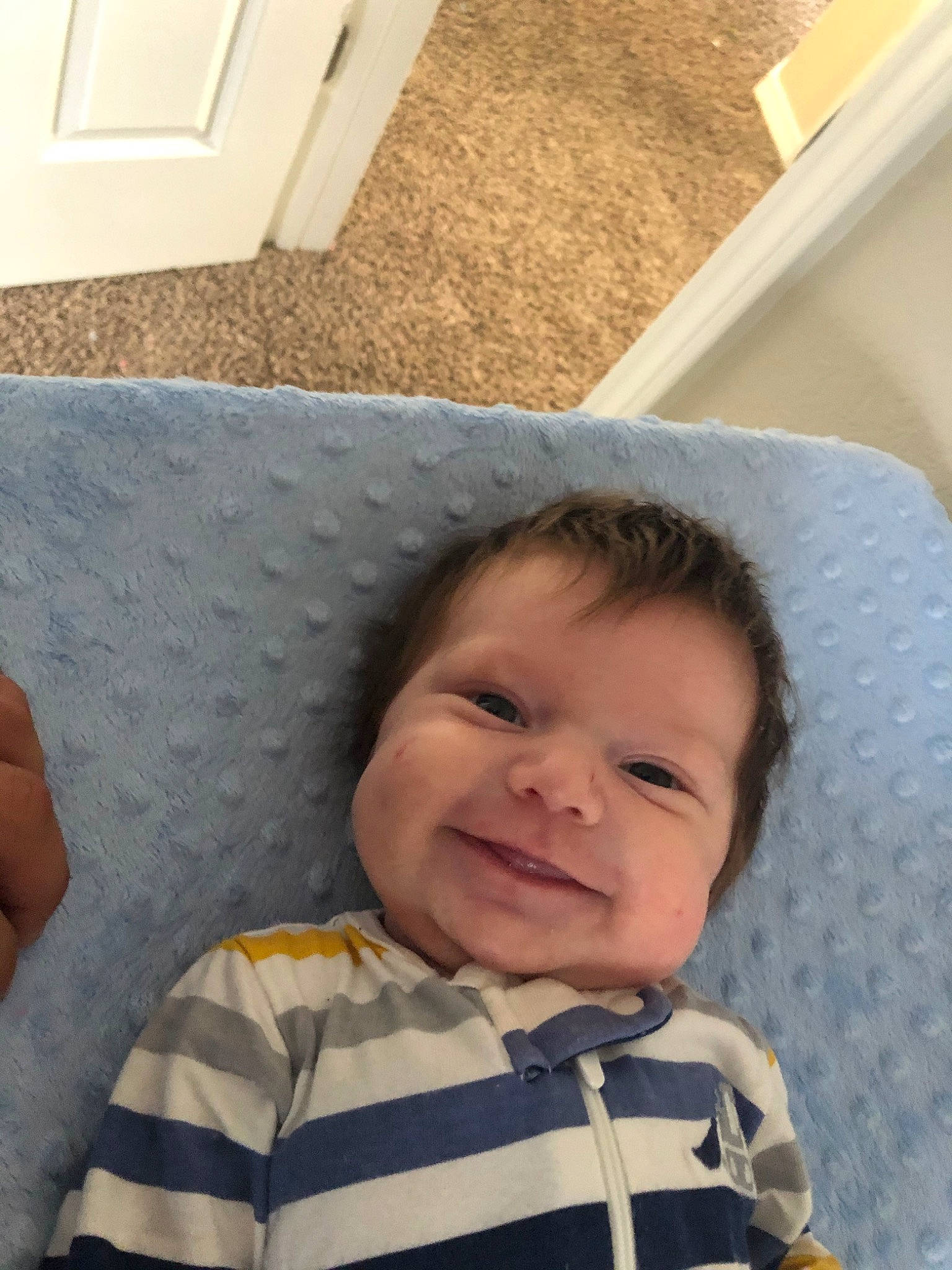 Austyn is registered to the contest to win money with this photo: baby, cheek, child, electronic_device, face, head, nose, person, skin, smile, toddler