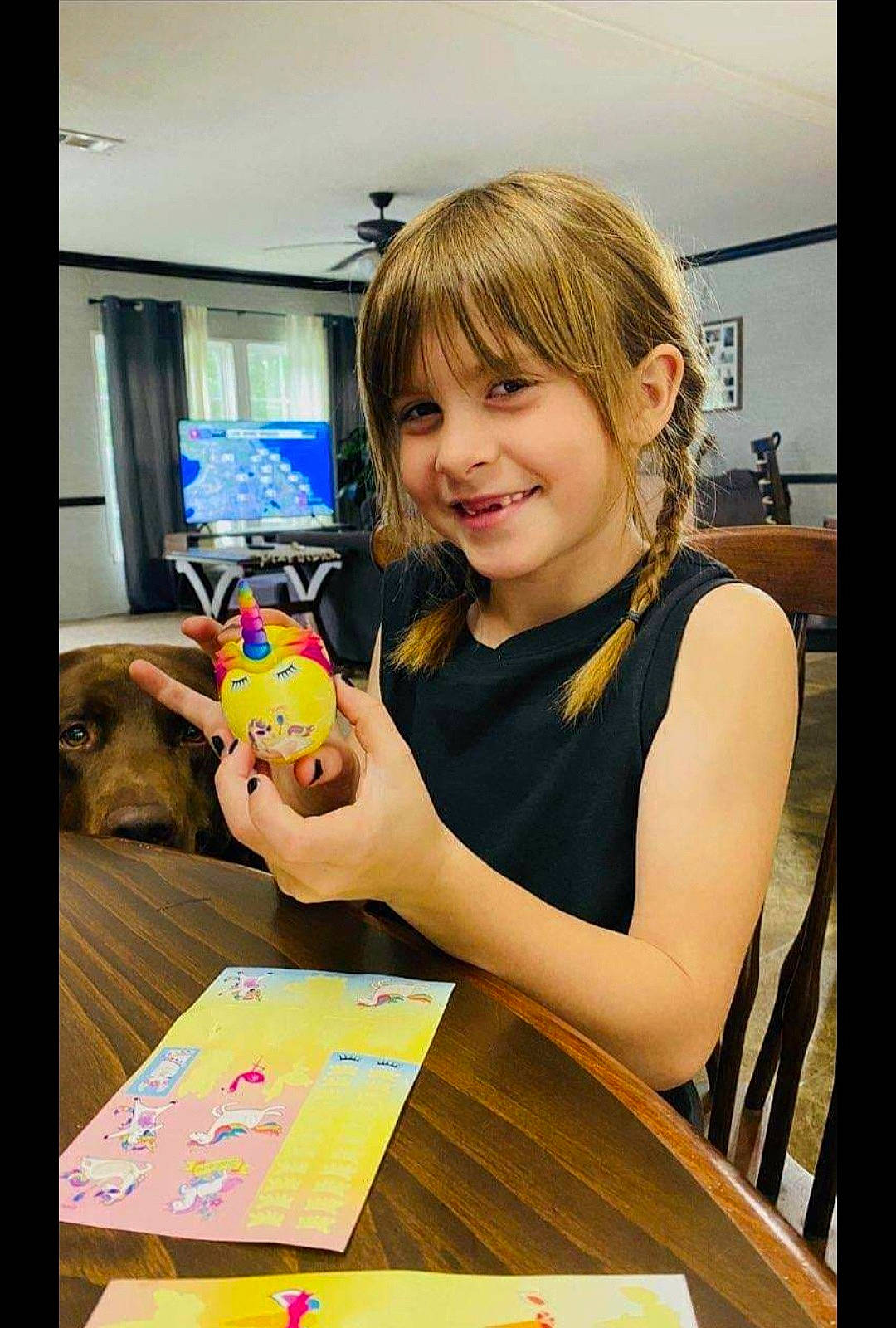Ella joined the competition — help win amazing prizes! box, chair, child, desk, event, fun, gadget, games, indoor_games_and_sports, joy, leisure, person, play, recreation, room, smile, stuffed_toy, t_shirt, table, tableware