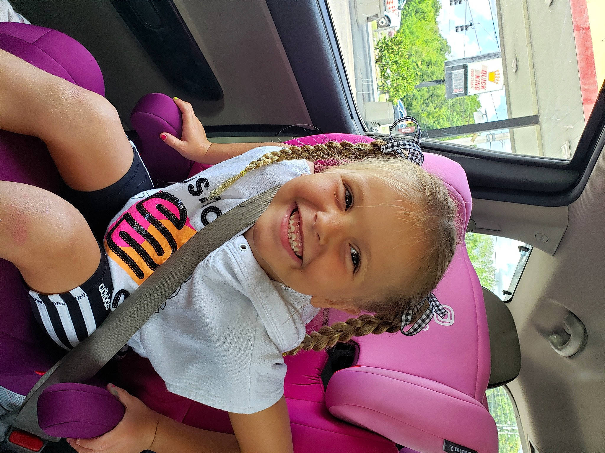 Vivian joined the competition — help win amazing prizes! auto_part, automotive_design, automotive_exterior, car, car_seat, car_seat_cover, child, family_car, happy, human_leg, joy, leisure, luxury_vehicle, magenta, motor_vehicle, person, pink, smile, thigh, toddler