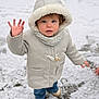 Ruby participe au concours pour gagner de l'argent avec cette photo : blue_eyes, boots, child, coat, cute, face, footprints, gesture, hand, hood, outdoor, person, rosy_cheeks, scarf, snow, snowy_ground, toddler, warm_clothing, winter, winter_clothing
