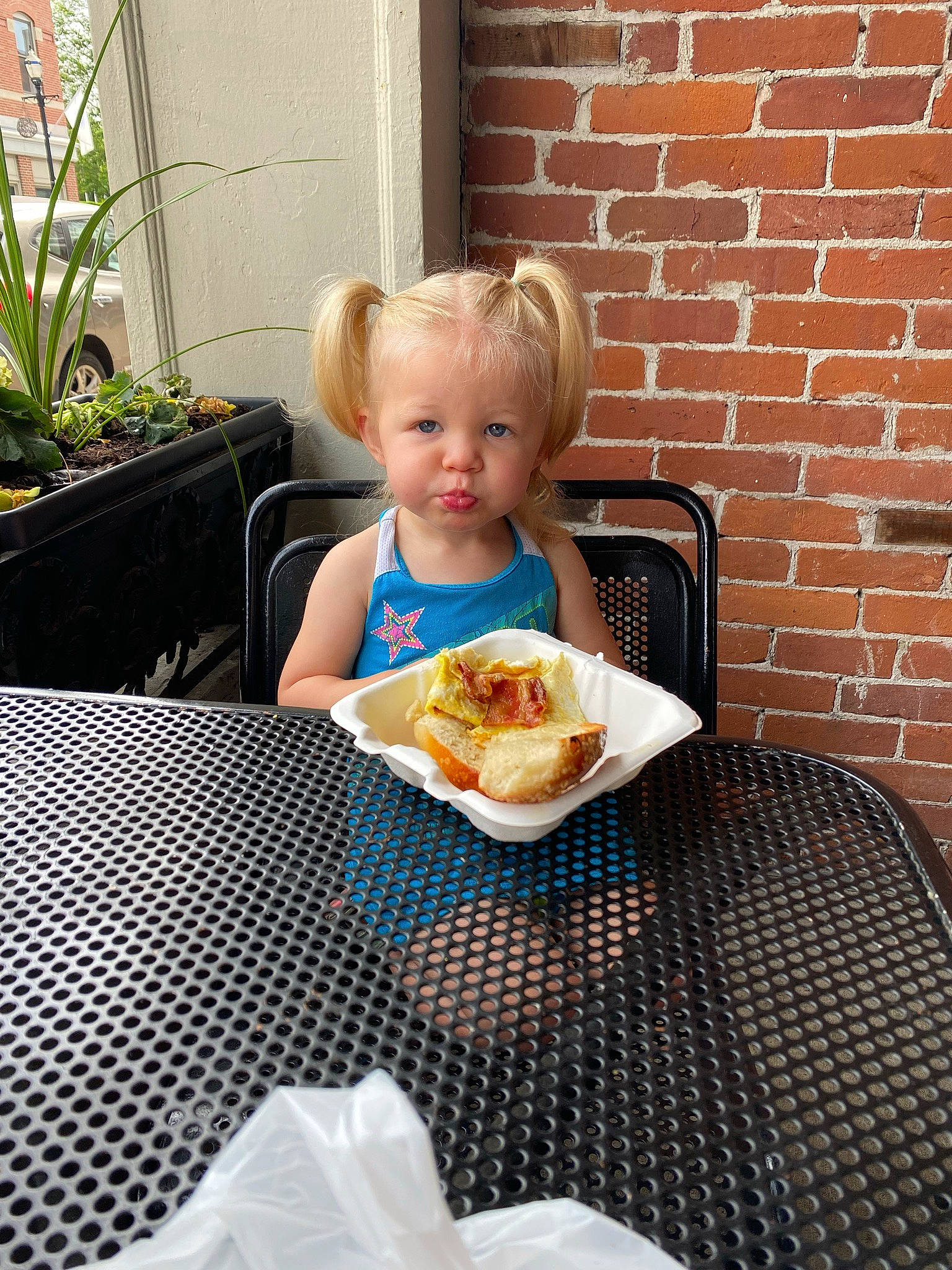 Navy Mae joined the competition — help win amazing prizes! baby, brick, brickwork, chair, coffee_cup, comfort_food, cuisine, dish, eating, flooring, flowerpot, food, houseplant, ingredient, person, plant, plate, sitting, table, tableware