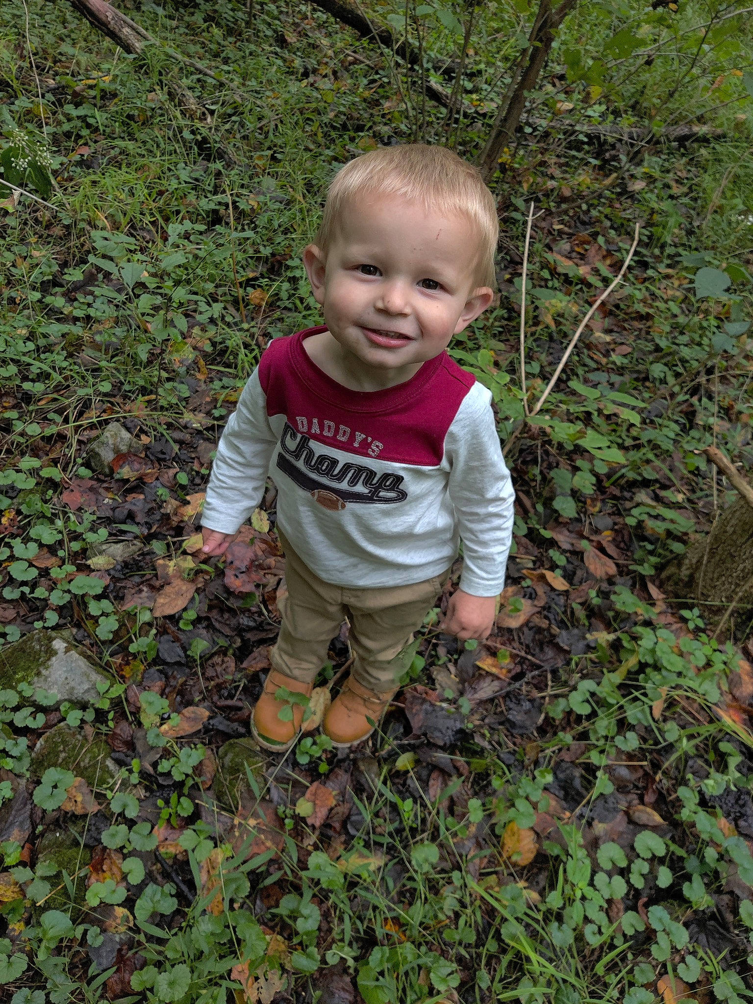 Stryker joined the competition — help win amazing prizes! baby, baby_toddler_clothing, botany, child, face, forest, grass, groundcover, happy, joy, natural_landscape, people_in_nature, person, plant, smile, soil, terrestrial_plant, toddler, tree, wood