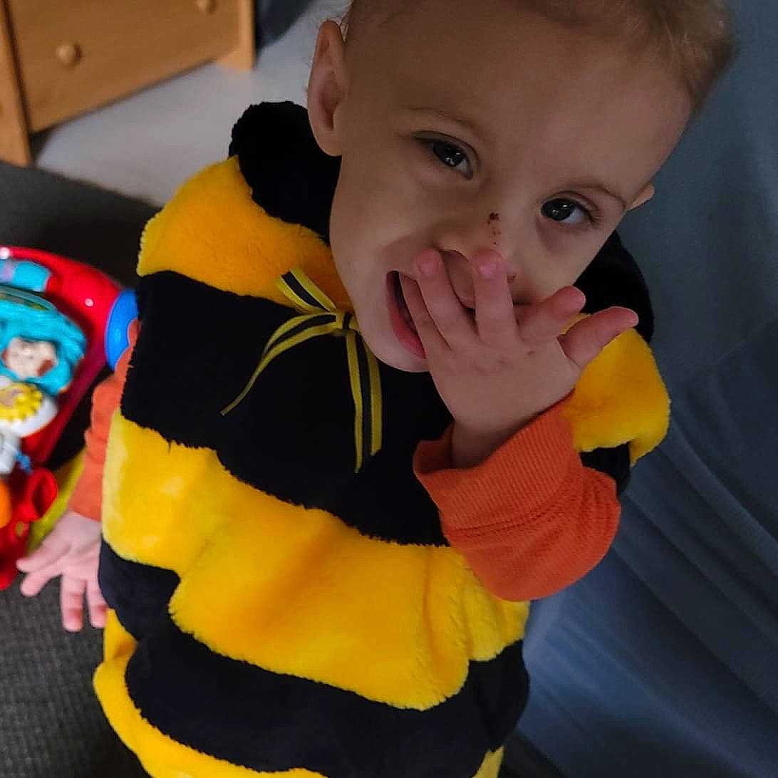 Carl joined the competition — help win amazing prizes! arm, baby, baby_playing_with_toys, baby_toddler_clothing, cheek, eye, face, finger, fun, gesture, head, iris, mouth, neck, nose, orange, person, sleeve, smile, thumb