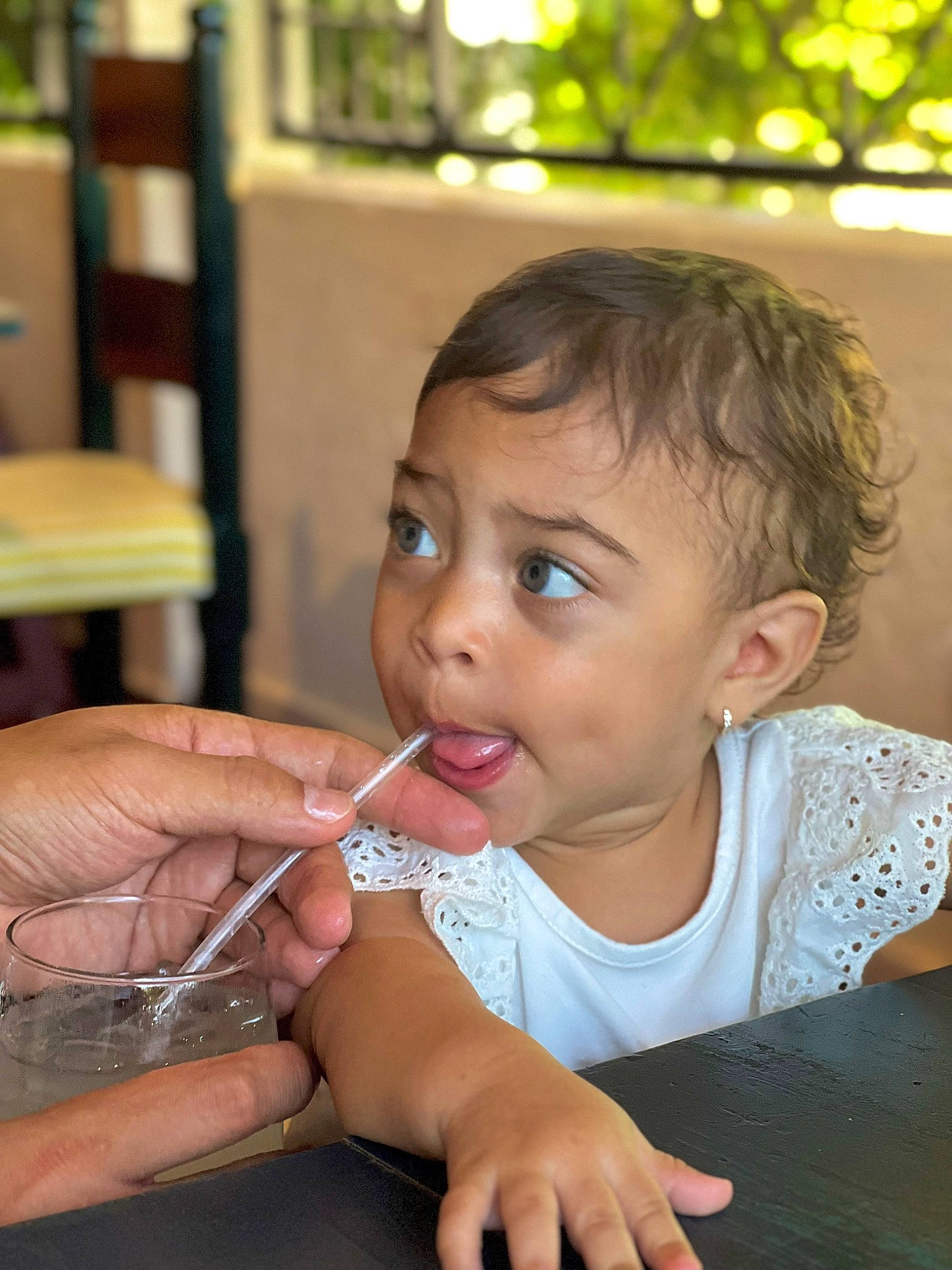 Lunna joined the competition — help win amazing prizes! baby, chair, cheek, child, chin, eyebrow, eyelash, finger, gesture, hand, happy, iris, lip, mouth, nose, person, skin, surprise, table, tableware