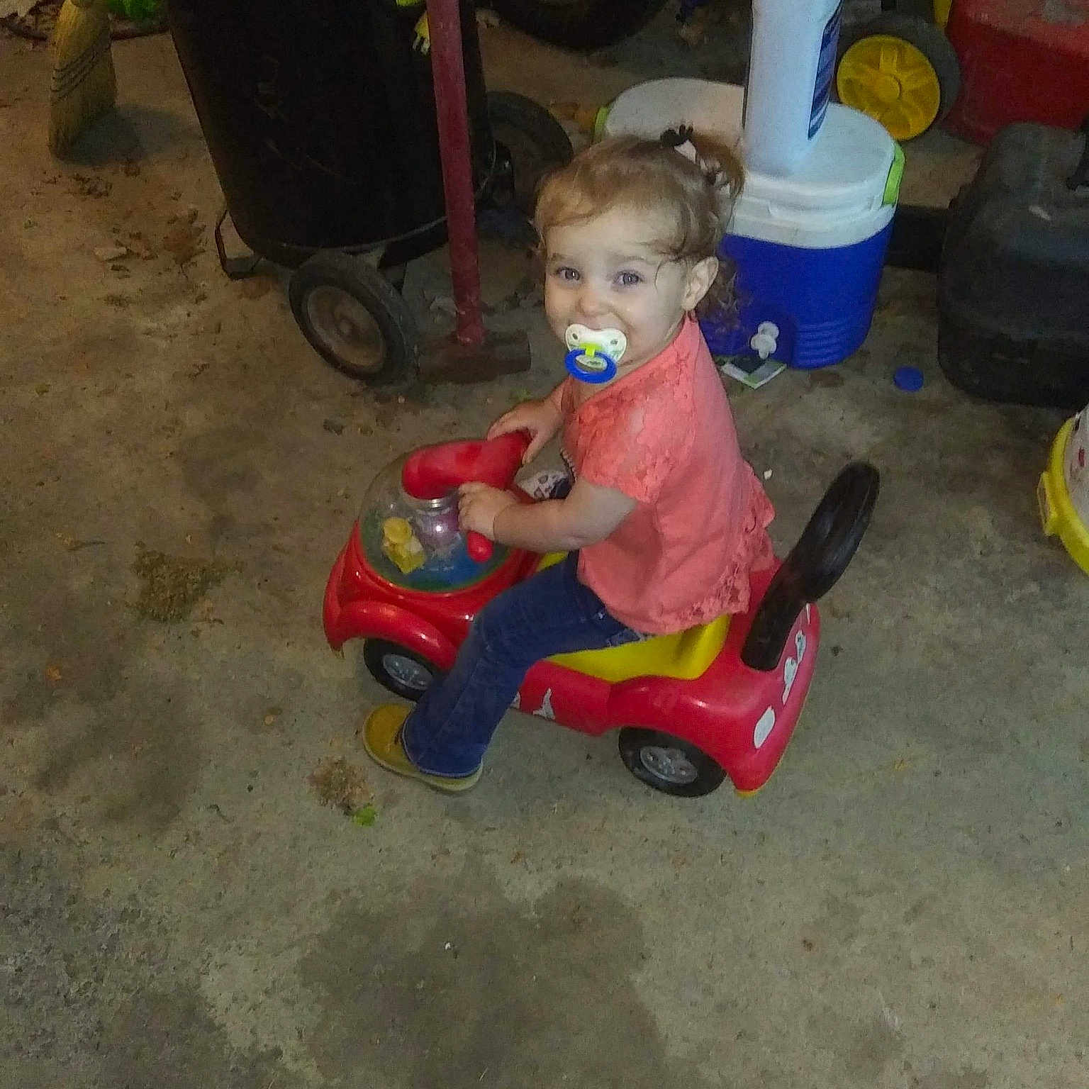 Ziva is registered to the contest to win money with this photo: child, joy, person, play, riding_toy, sitting, toddler, toy, vehicle