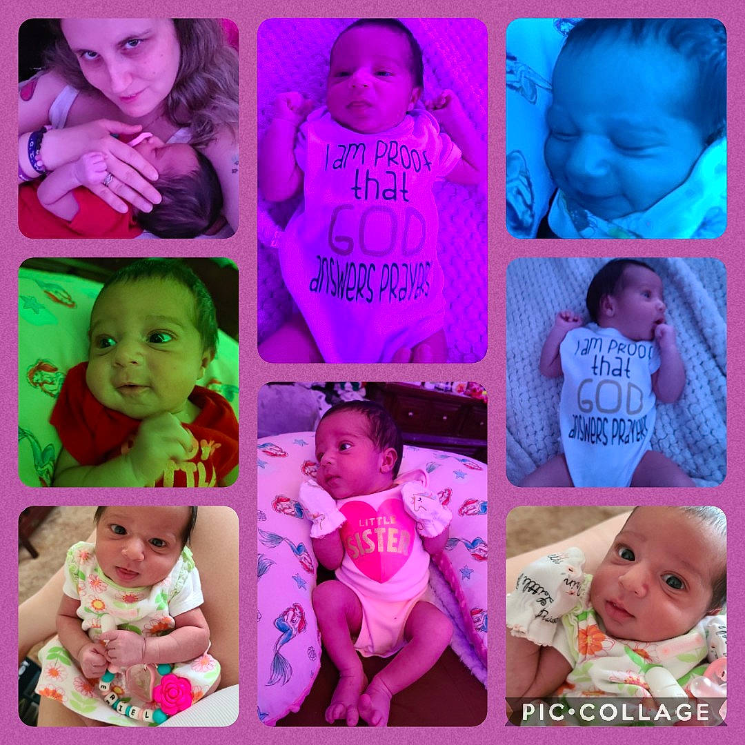 Eriel is registered to the contest to win money with this photo: art, baby, baby_toddler_clothing, cheek, collage, face, facial_expression, green, happy, head, headwear, magenta, person, photograph, pink, product, purple, sleeve, t_shirt, textile