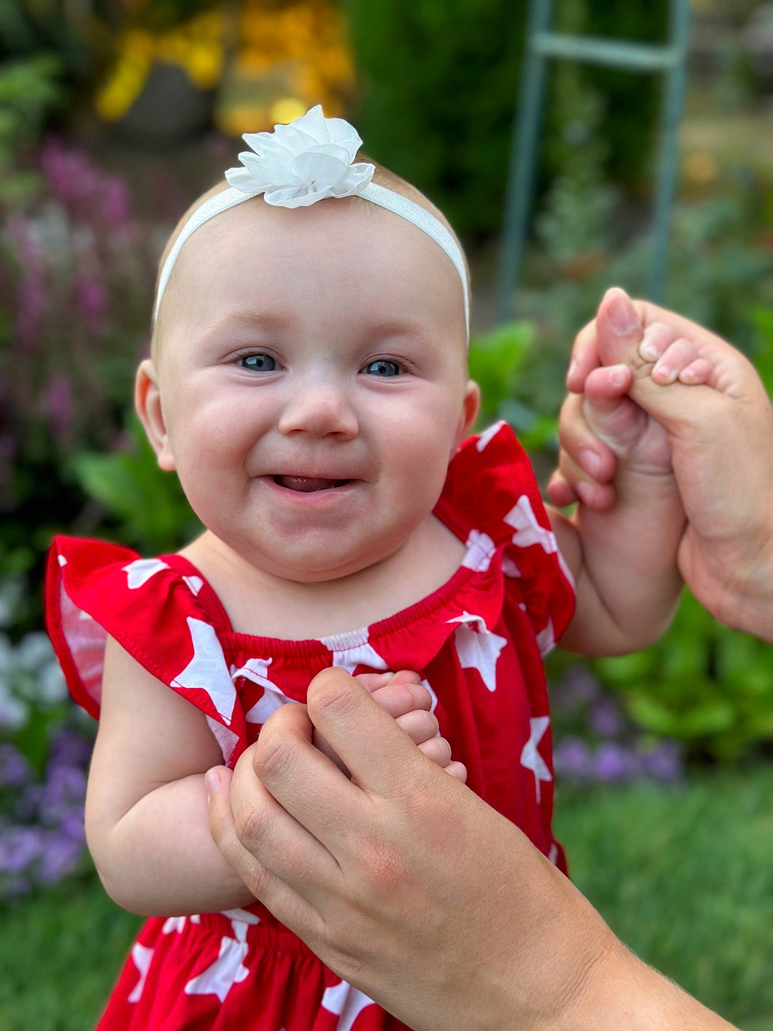 Aspen joined the competition — help win amazing prizes! baby, baby_toddler_clothing, child, eye, finger, flash_photography, fun, gesture, grass, hand, happy, head, joy, leaf, people_in_nature, person, pink, plant, skin, smile