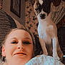 Lady Edwards is registered to the contest to win money with this photo: casual, companion, couch, cozy, dog, earrings, floral_wallpaper, framed_picture, friendship, home_decor, indoor, pet, portrait, relaxed, selfie, small_dog, smiling, warm_lighting, white_sweater, woman