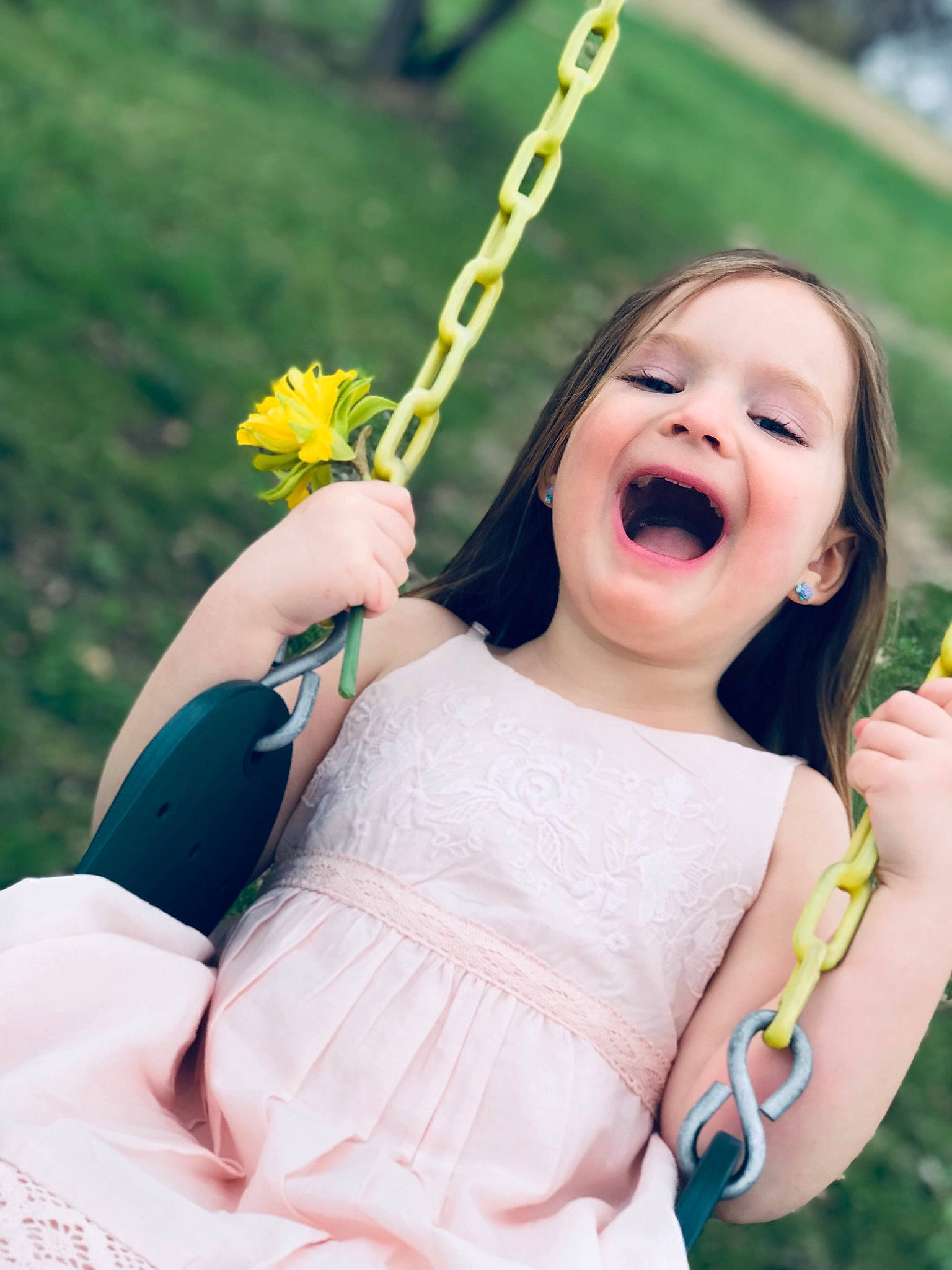 Myra joined the competition — help win amazing prizes! beauty, blond, child, child_model, facial_expression, flower, fun, grass, happy, laugh, lip, person, photography, pink, skin, smile, spring, summer, swing, toddler