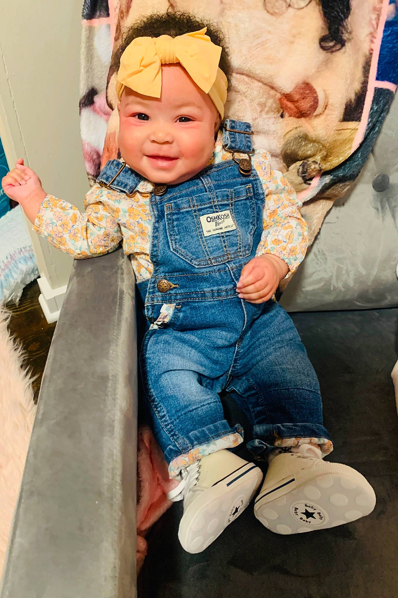Akeira is registered to the contest to win money with this photo: baby, baby_toddler_clothing, child, costume, denim, fashion_accessory, fictional_character, fun, fur, gesture, happy, headwear, jewellery, joy, person, photo_shoot, sitting, sleeve, smile, toddler