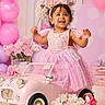 Ashlany joined the competition — help win amazing prizes! accessory, balloons, celebration, child, cute, dress, festive, flowers, happy, headband, indoor, party, person, pink_dress, pink_theme, smiling, sparkles, toddler, toy_car, wand