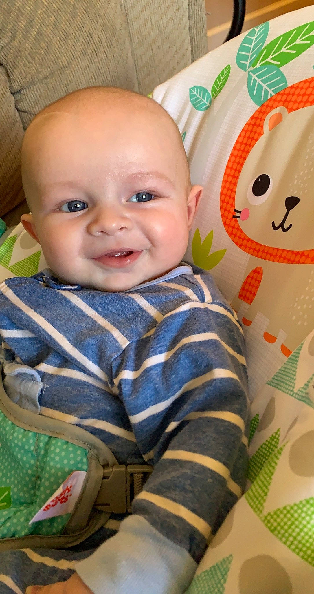 Easton joined the competition — help win amazing prizes! baby, baby_products, baby_toddler_clothing, cheek, child, comfort, eye, facial_expression, fun, happy, iris, joy, linens, nose, person, room, sitting, skin, sleeve, smile