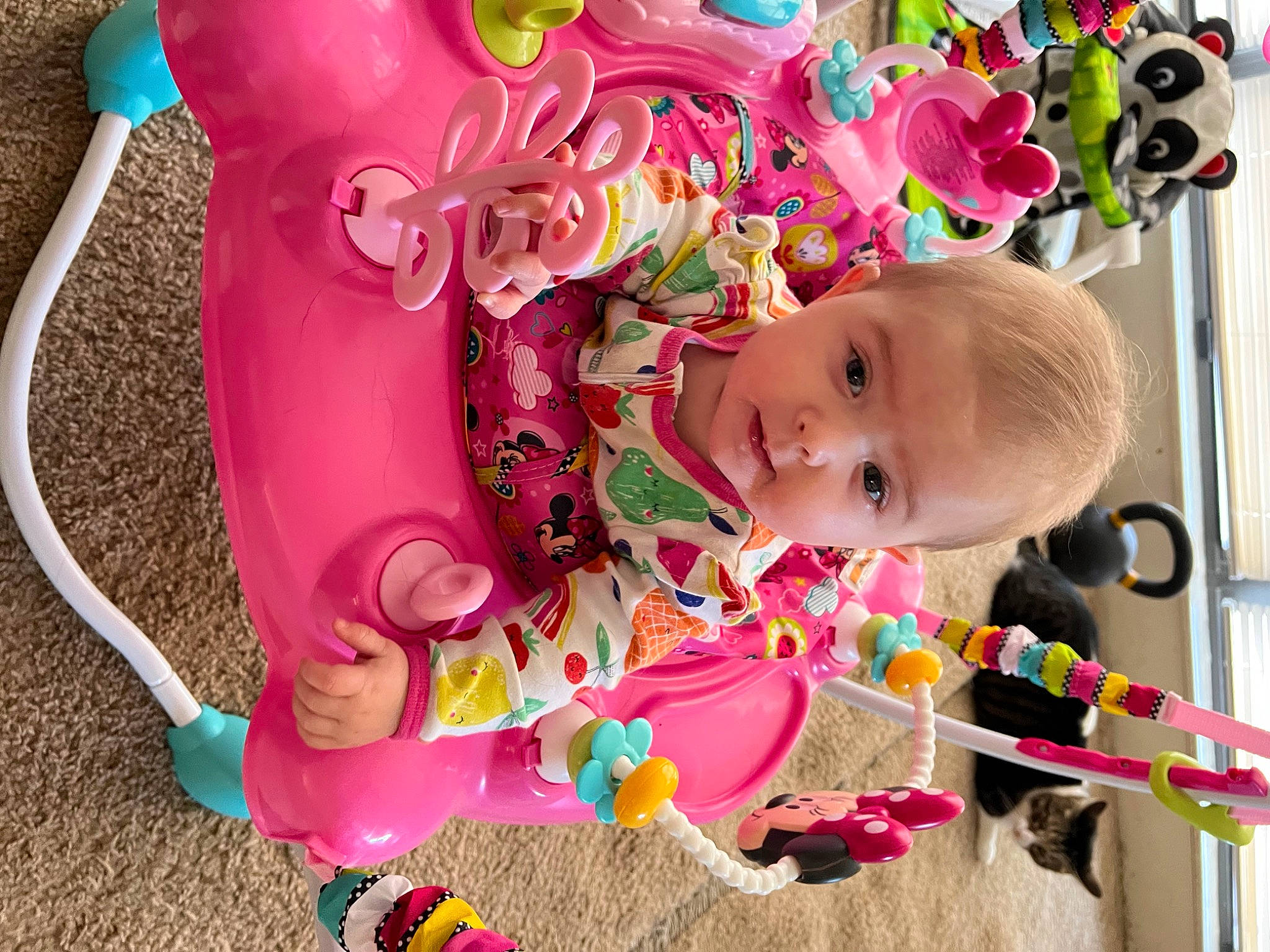 Lakelynn is registered to the contest to win money with this photo: baby, baby_products, baby_toddler_clothing, baby_toys, cheek, child, facial_expression, fun, happy, magenta, pattern, person, pink, play, room, skin, textile, toddler, toy, white