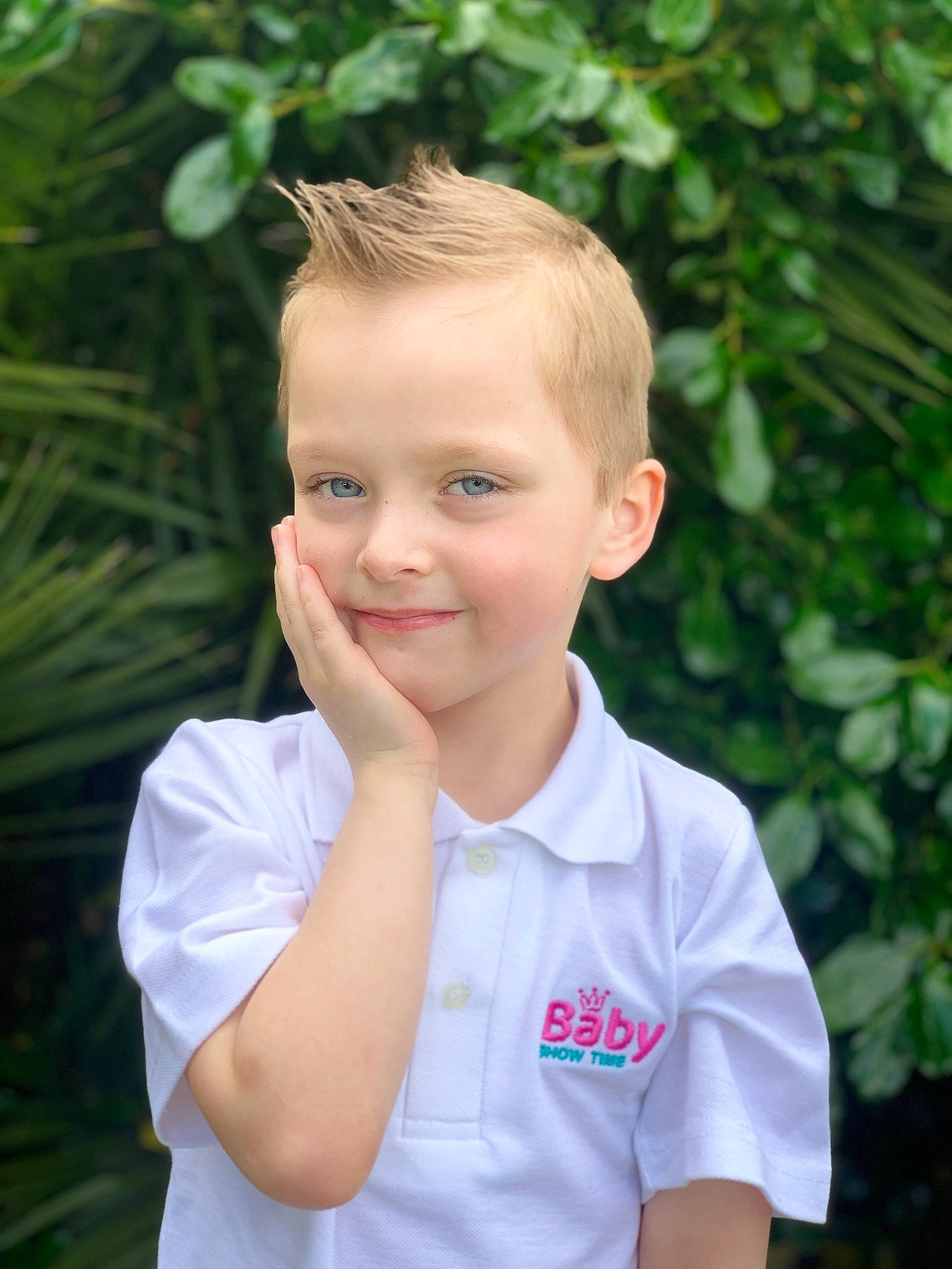 Nate joined the competition — help win amazing prizes! baby_toddler_clothing, blond, child, clothing, electric_blue, face, facial_expression, gesture, grass, happy, joy, leisure, mammal, neck, people_in_nature, person, sleeve, smile, t_shirt, thumb