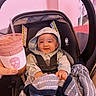 Hylandis is registered to the contest to win money with this photo: baby, bonnet, chair, clothing, coat, cream, dessert, face, food, furniture, happy, hat, head, icecream, jacket, person, photography, portrait, smile, transportation