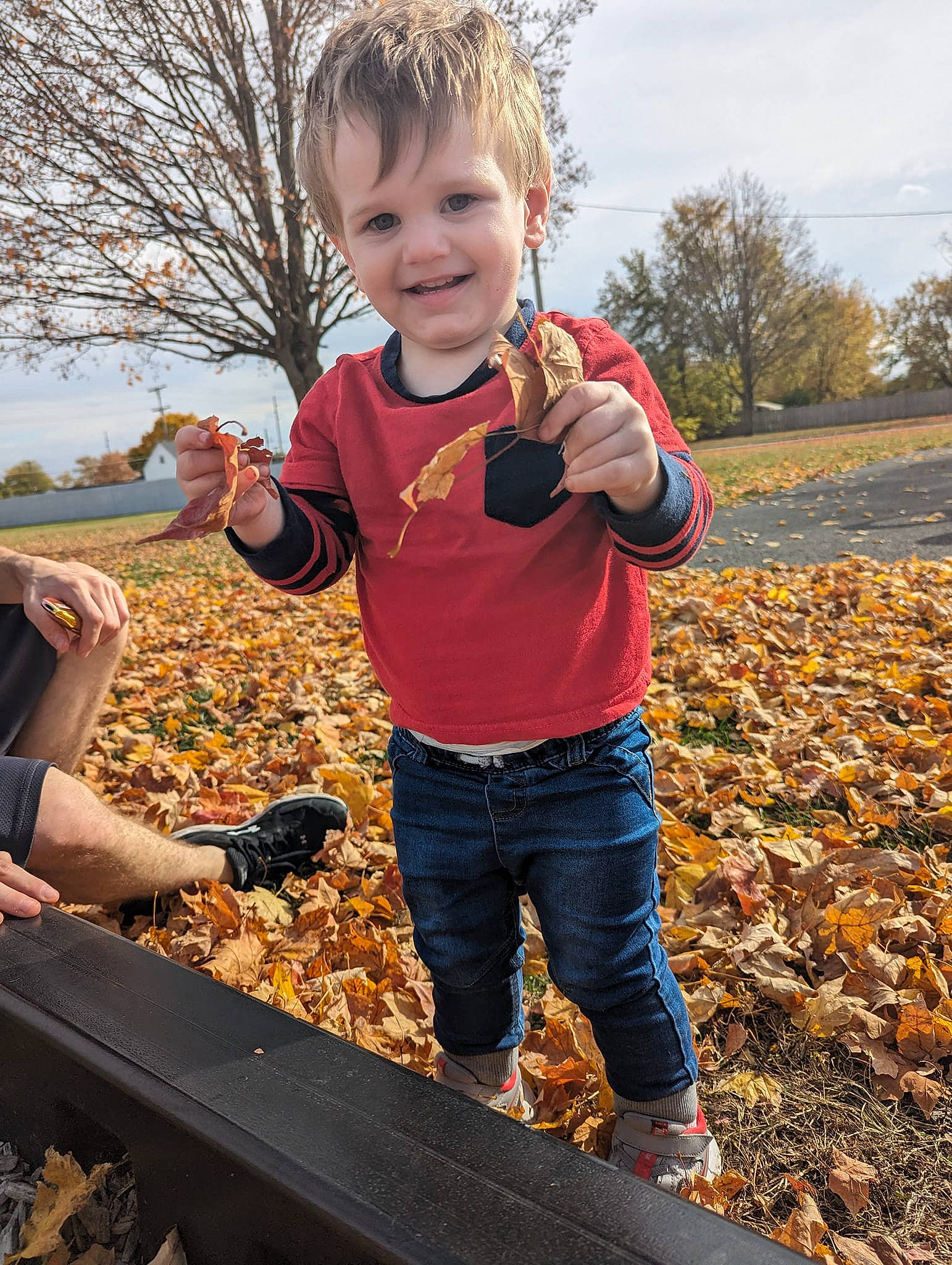 Maddox joined the competition — help win amazing prizes! baby_toddler_clothing, child, deciduous, fun, gesture, grass, hand, happy, joy, landscape, leaf, leisure, people_in_nature, person, sky, smile, soil, t_shirt, toddler, travel