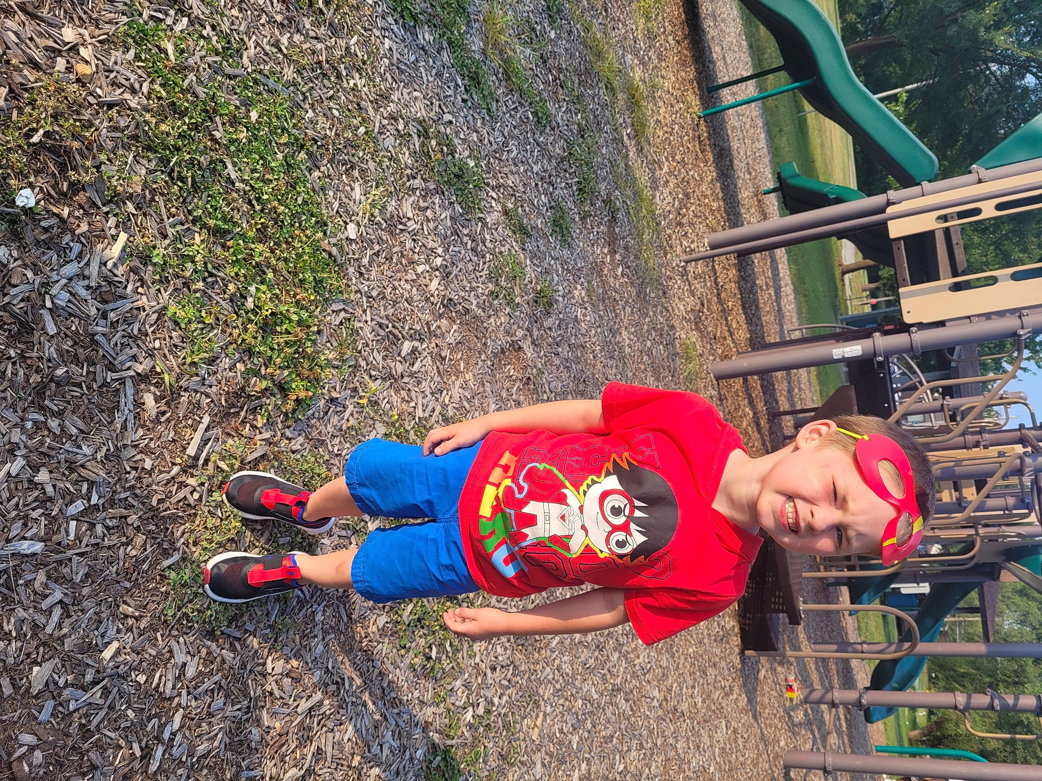 Mayson joined the competition — help win amazing prizes! adventure, boot, electric_blue, fun, grass, headwear, leg, leisure, outdoor_shoe, people_in_nature, person, plant, recreation, shorts, sneakers, soil, sports, t_shirt, toddler, tree