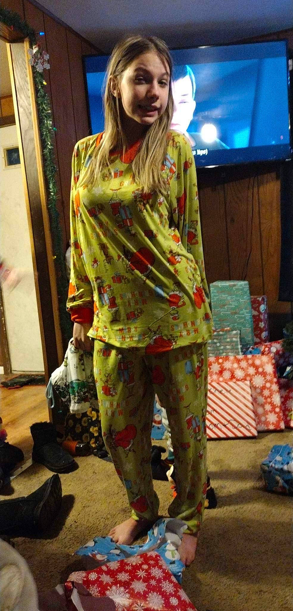 Anna Jean joined the competition — help win amazing prizes! costume, event, fashion_accessory, fashion_design, fun, jewellery, magenta, pajamas, pattern, person, room, sleeve, snapshot, standing, television, textile, visual_arts, waist