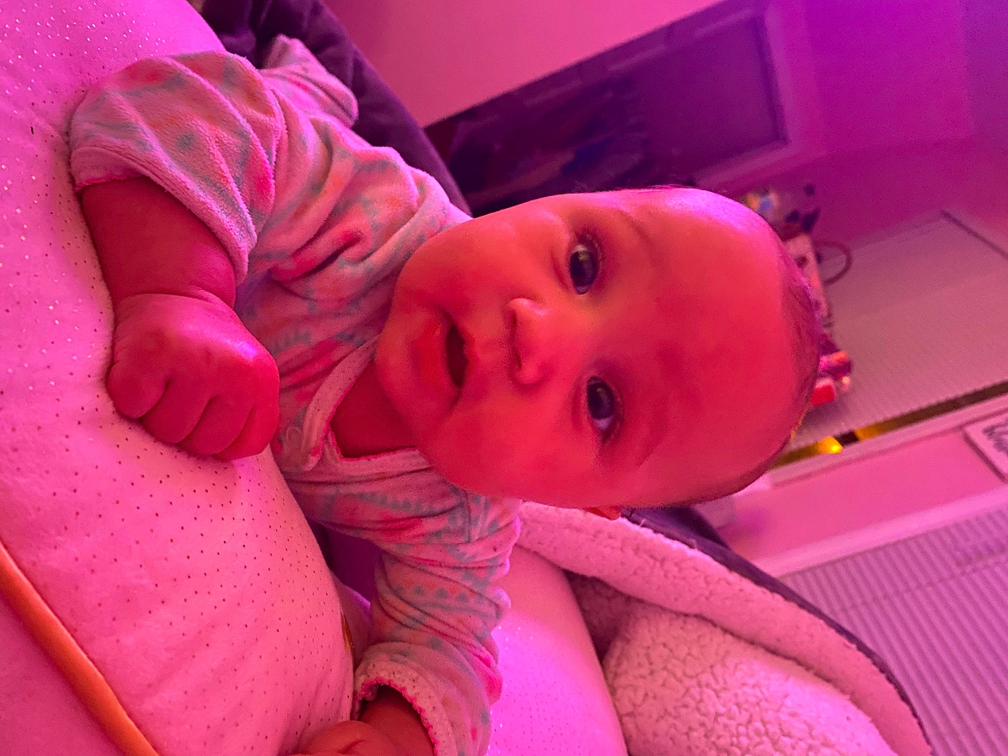 Amira joined the competition — help win amazing prizes! baby, baby_products, baby_toddler_clothing, cheek, child, comfort, finger, flooring, fun, lip, magenta, mouth, nose, person, pink, purple, skin, sleeve, smile, toddler