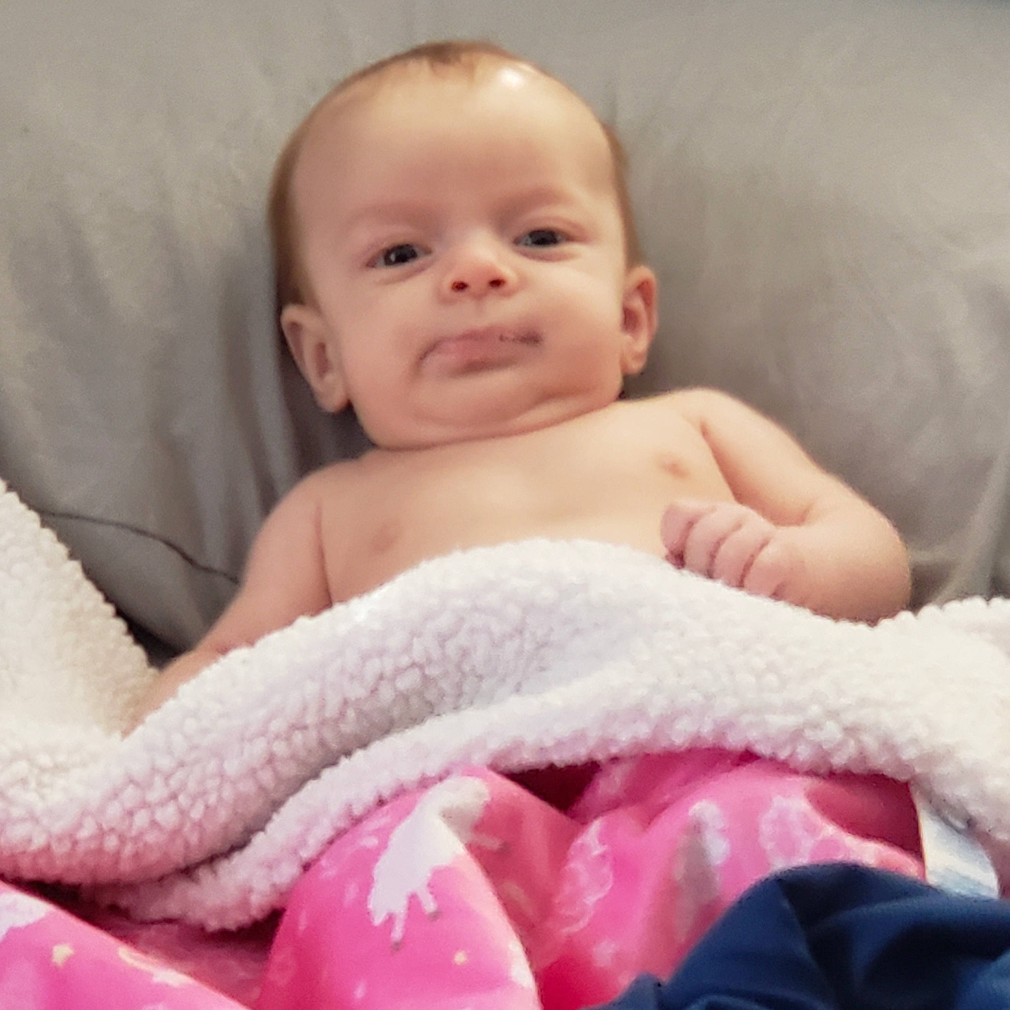 Ava joined the competition — help win amazing prizes! baby, baby_products, beauty, blanket, cheek, child, eye, face, hand, head, linens, lip, mouth, nose, person, pink, product, skin, smile, textile