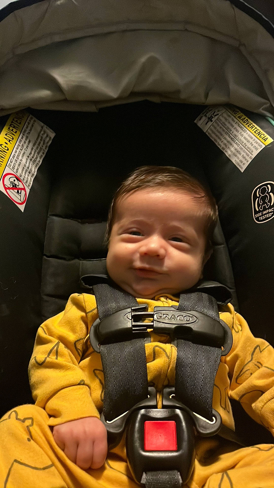 Julian is registered to the contest to win money with this photo: auto_part, automotive_design, baby, baby_carriage, baby_products, baby_safety, car_seat, car_seat_cover, child, comfort, fun, head_restraint, motor_vehicle, person, personal_protective_equipment, product, seat_belt, sitting, smile, toddler