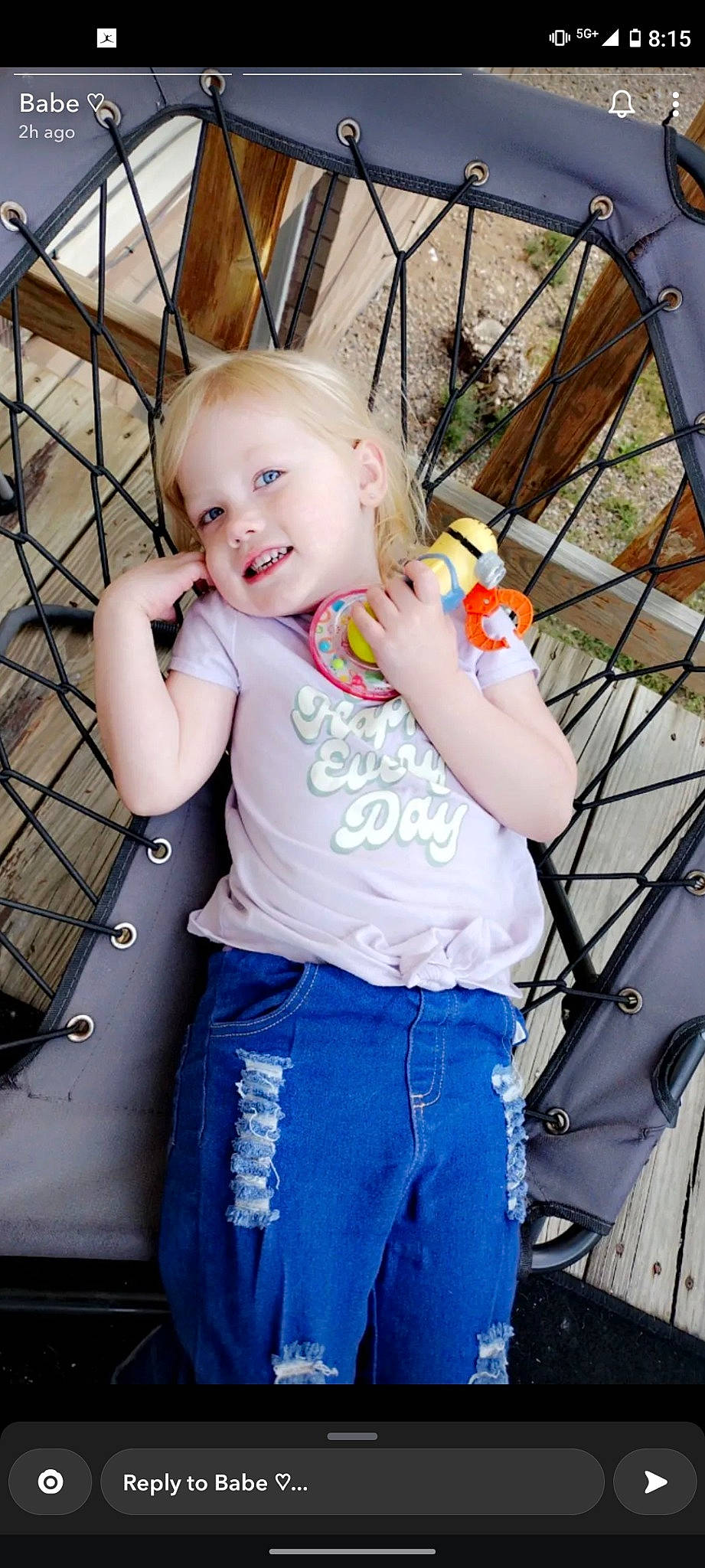 Summer is registered to the contest to win money with this photo: arm, baby, bicycle_tire, bicycle_wheel, blue, cool, denim, electric_blue, finger, fun, happy, leisure, pattern, person, skin, smile, t_shirt, tire, toddler, waist