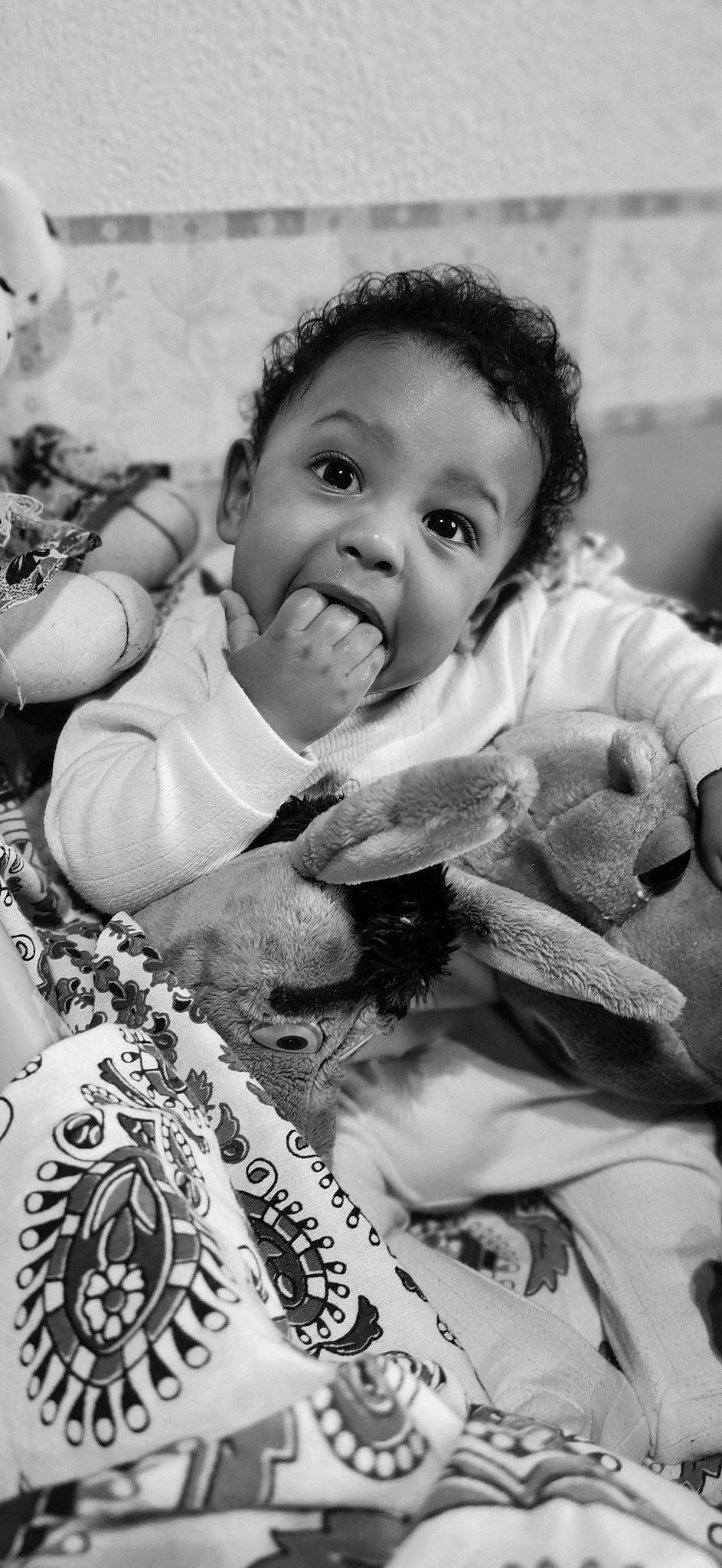 Ethan a rejoint le concours — aidez-le/la à gagner de superbes lots ! baby, black, black_and_white, carnivore, child, comfort, eye, face, gesture, hairstyle, happy, interaction, mammal, monochrome, person, photograph, skin, smile, style, toddler