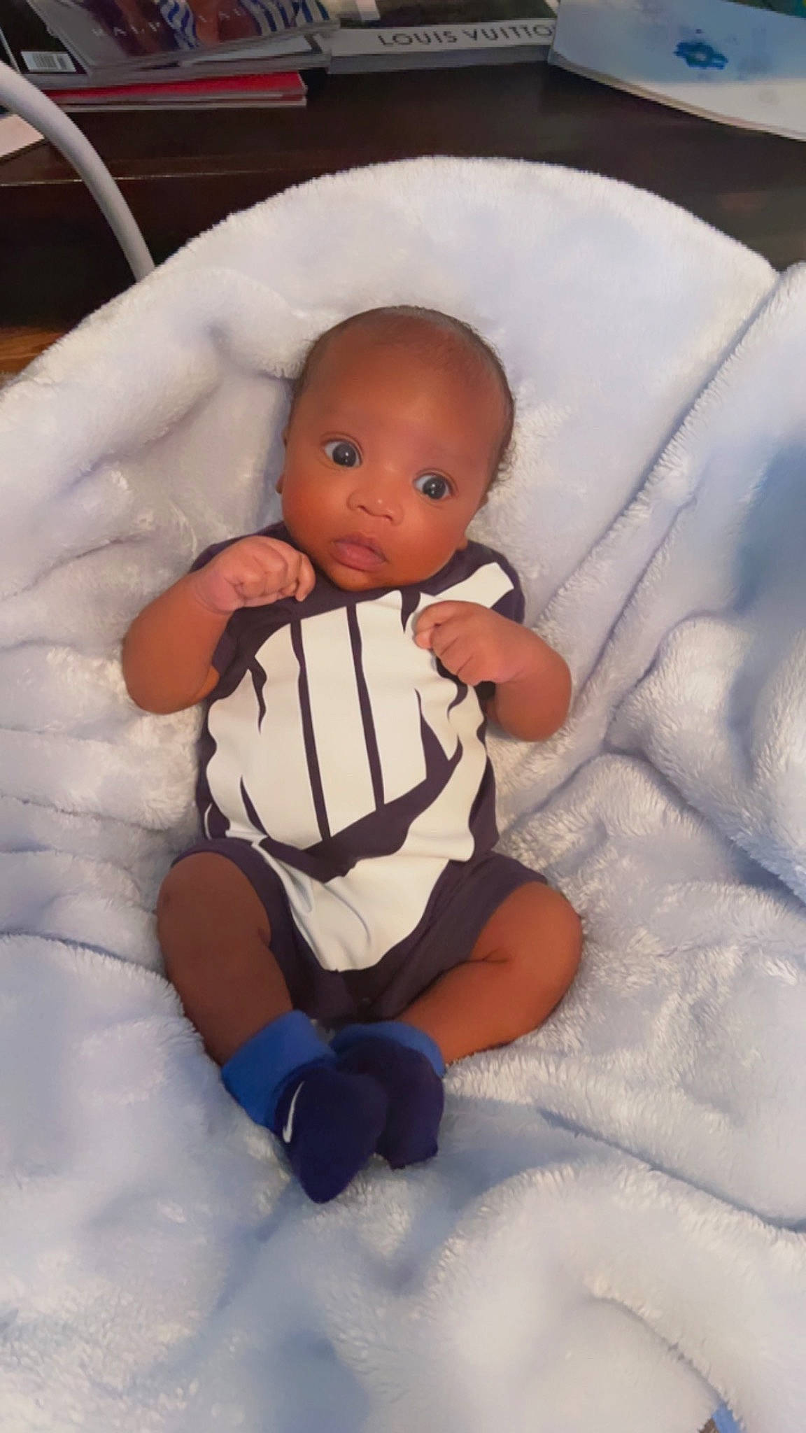 Zyon is registered to the contest to win money with this photo: baby, baby_products, baby_toddler_clothing, baby_toys, cheek, child, comfort, doll, foot, fun, fur, head, linens, person, room, sitting, sleeve, stuffed_toy, textile, toddler