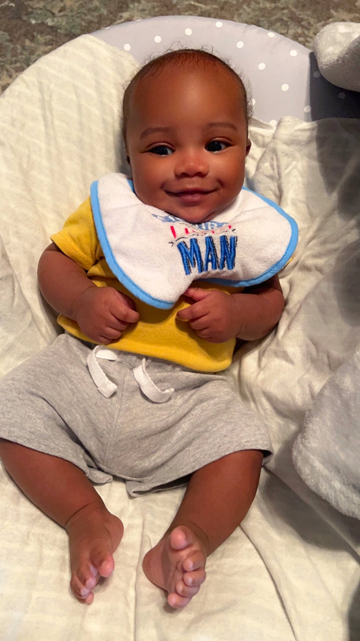 Zyon joined the competition — help win amazing prizes! arm, baby, baby_toddler_clothing, cheek, child, chin, comfort, eye, finger, fun, happy, head, human, joy, person, sitting, skin, sleeve, smile, t_shirt