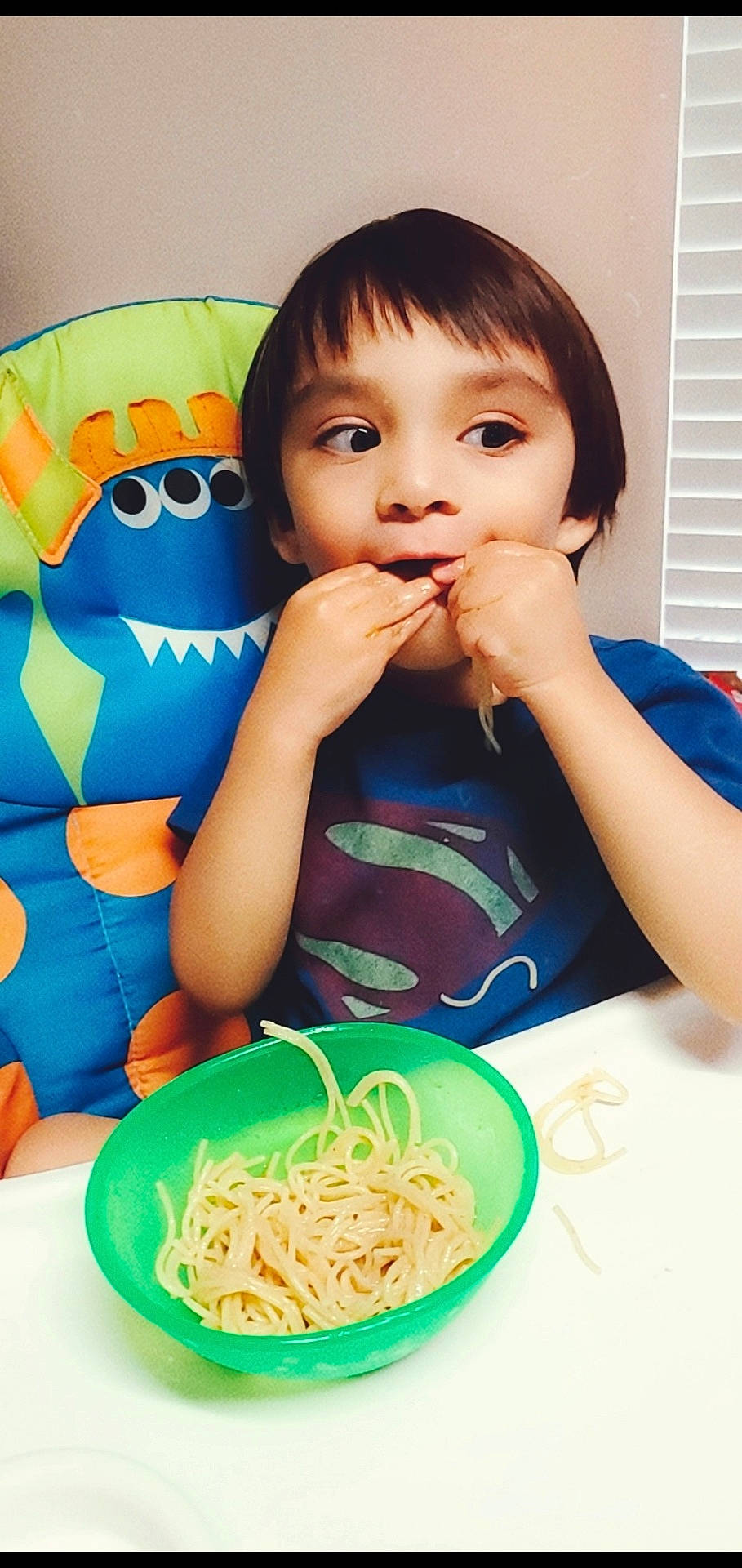 Ezra joined the competition — help win amazing prizes! baby, bodypart, cutlery, dish, eating, face, finger, food, fork, hand, head, lunch, meal, noodle, pasta, person, photography, portrait, spaghetti, spoon