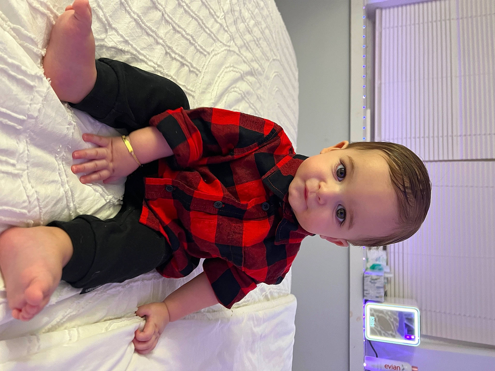 Lucca joined the competition — help win amazing prizes! baby, child, comfort, elbow, fun, human_leg, knee, lap, leg, linens, pattern, person, plaid, room, sitting, sleeve, sock, t_shirt, tartan, thigh