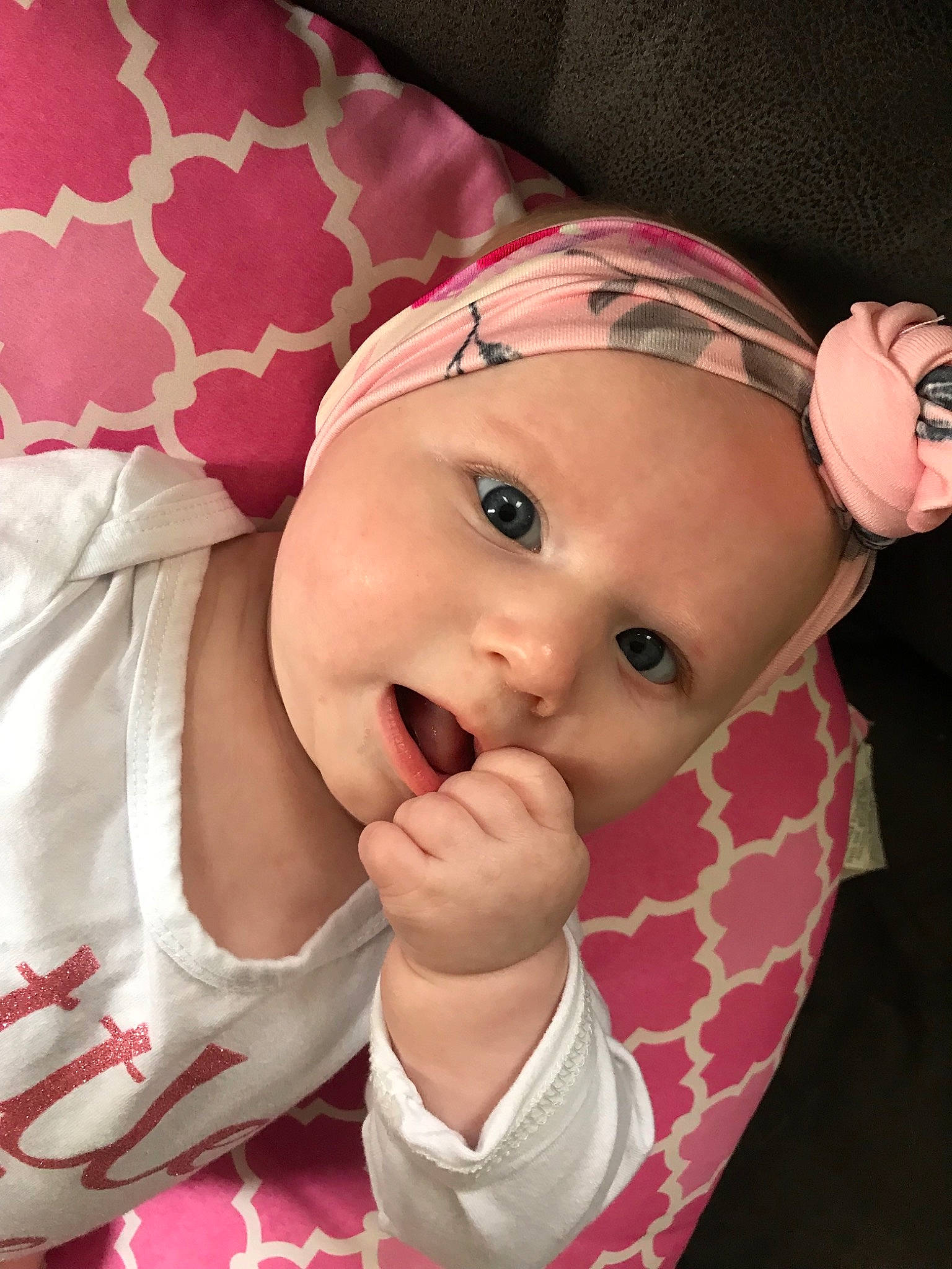 Presleigh joined the competition — help win amazing prizes! baby, cheek, child, eye, face, head, headgear, lip, mouth, nose, person, pink, skin, toddler