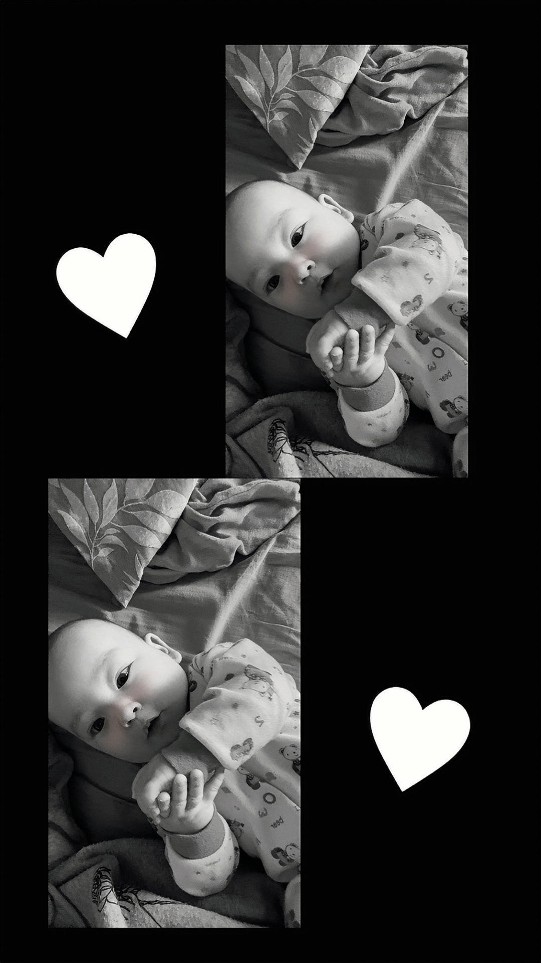 Charles joined the competition — help win amazing prizes! baby, bed, black_and_white, blanket, calm, child, collage, cute, expression, face, hands, heart_shape, indoor, infant, lying_down, pajamas, pillow, portrait, sleepwear, soft_texture