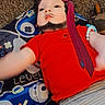 Vernon joined the competition — help win amazing prizes! baby, child, face_filter, beard, mustache, tie, red_shirt, striped_pants, blanket, lying_down, carpet, bracelet, indoors, playful, digital_edit, cute, funny, portrait, young_child, clothing