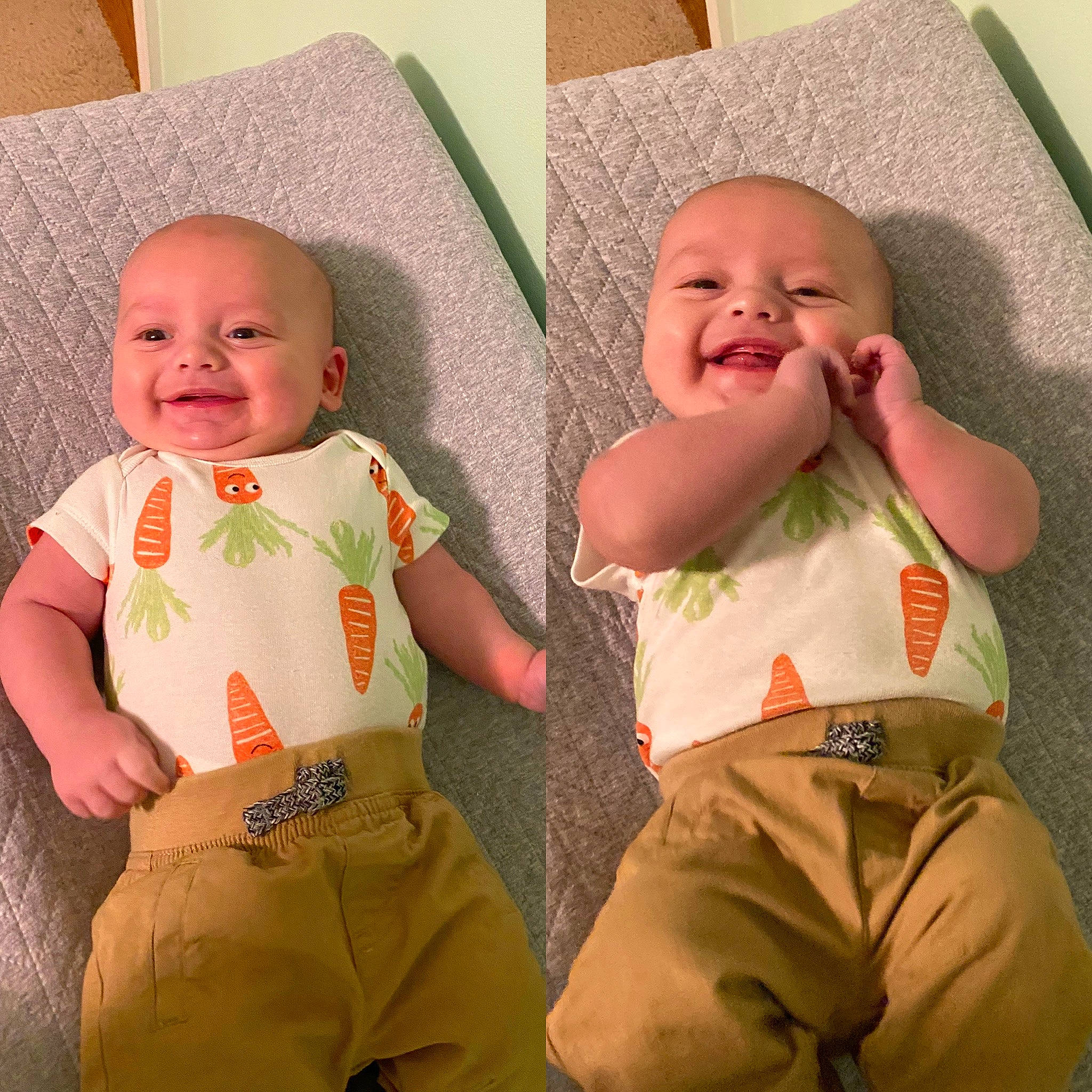 Beau is registered to the contest to win money with this photo: arm, baby, baby_toddler_clothing, cheek, chin, comfort, eye, face, facial_expression, hairstyle, hand, happy, head, human_body, joy, organ, person, product, skin, sleeve