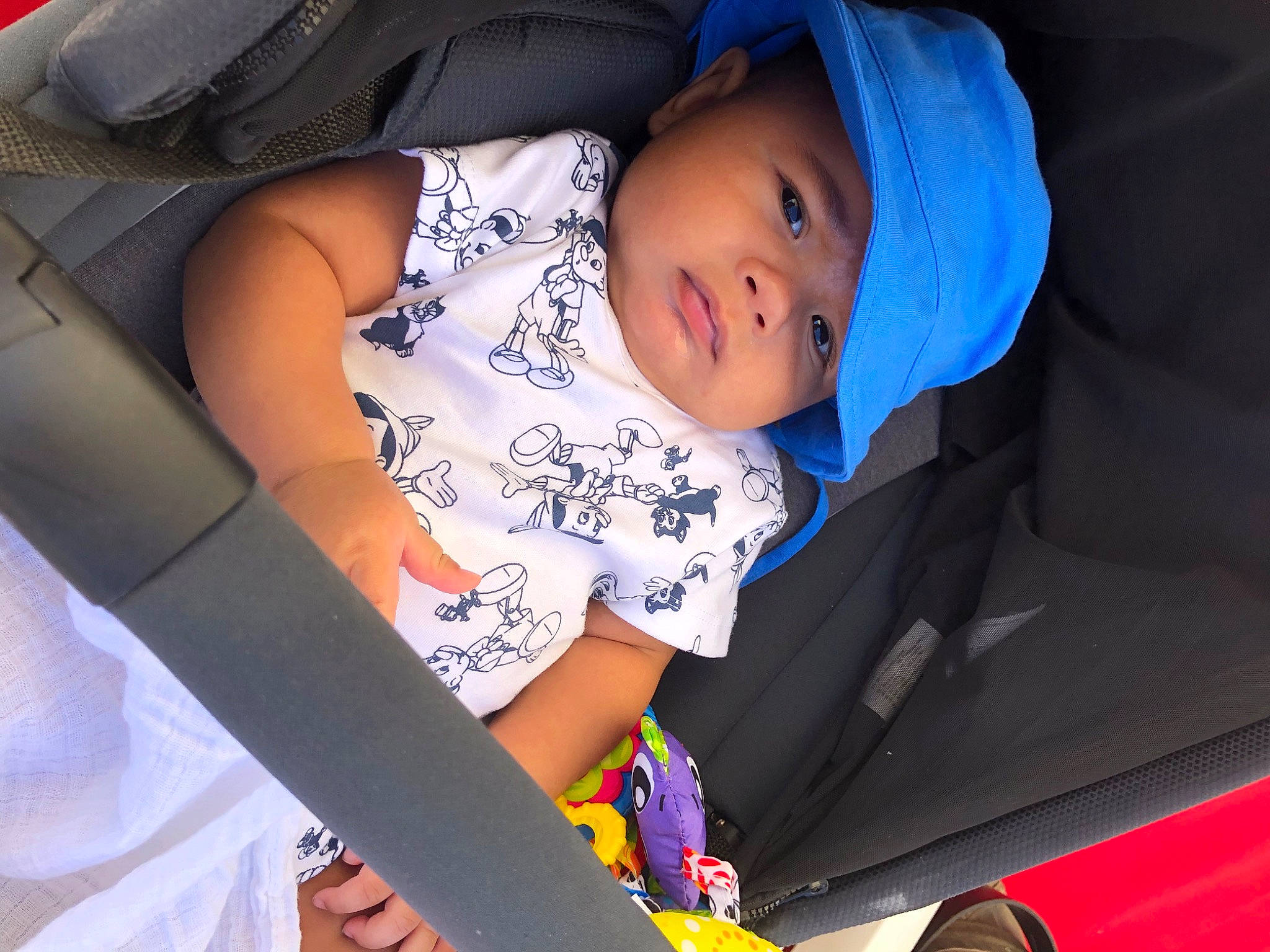 Lyan participe au concours pour gagner de l'argent avec cette photo : automotive_exterior, baby, baby_products, baby_toddler_clothing, beauty, black, child, comfort, electric_blue, fun, happy, hat, headwear, pattern, person, product, sitting, snapshot, thigh, toddler