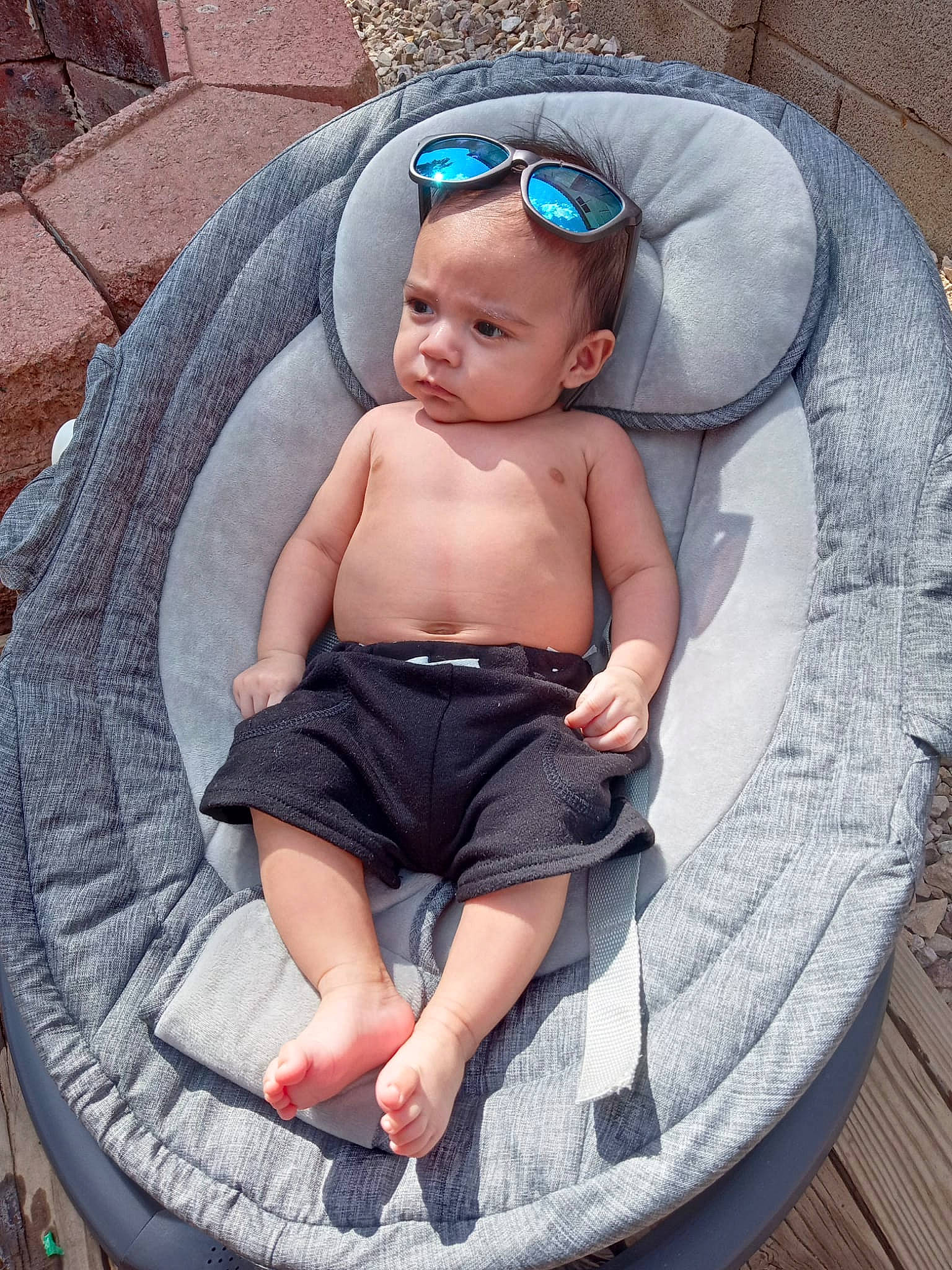 Sergio joined the competition — help win amazing prizes! baby, baby_products, baby_toddler_clothing, blue, chair, child, circle, comfort, electric_blue, eyewear, fashion_accessory, foot, goggles, person, personal_protective_equipment, product, sitting, thigh, toddler, vacation