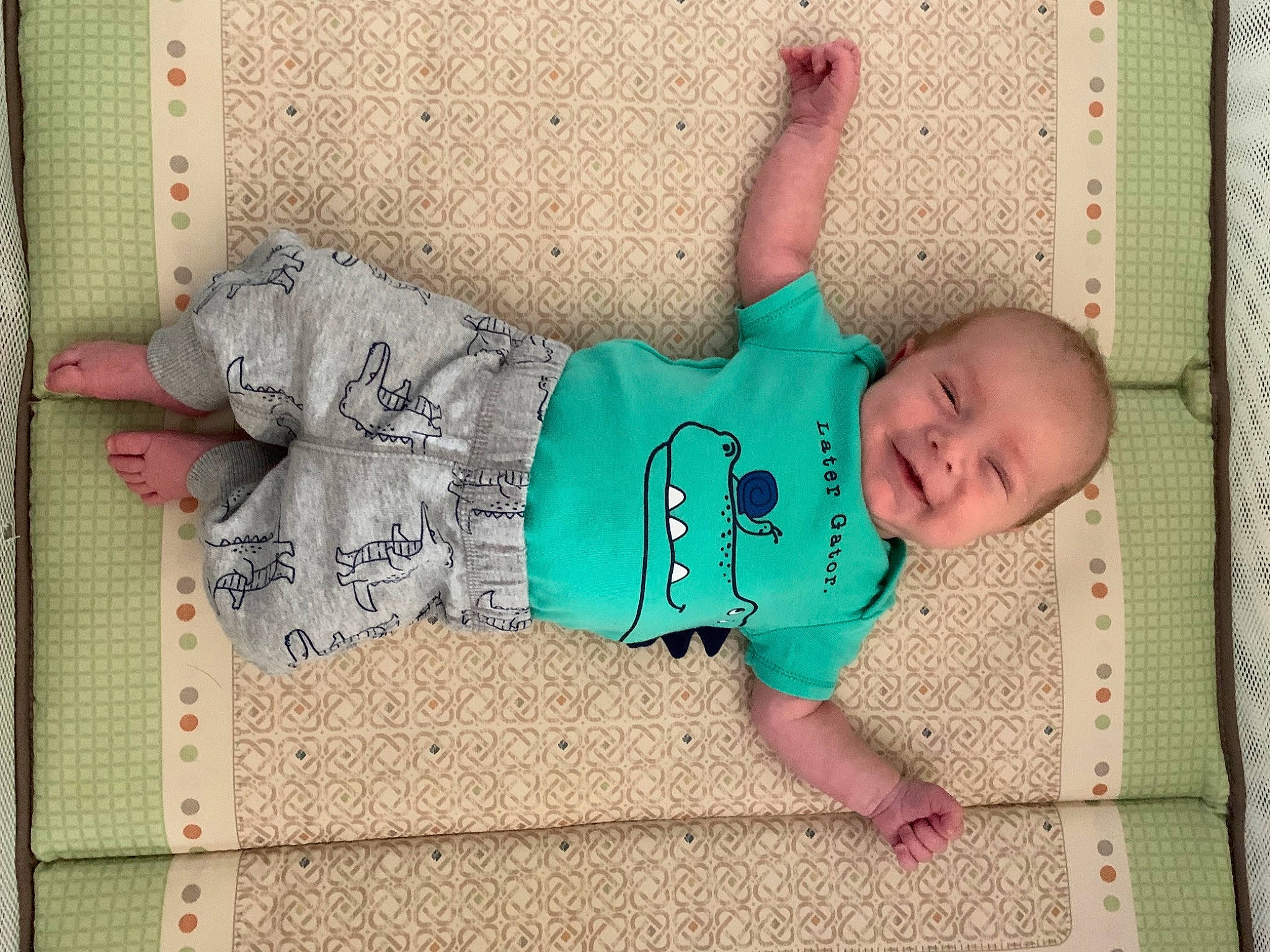 Wyatt joined the competition — help win amazing prizes! baby, baby_safety, baby_toddler_clothing, child, comfort, flooring, happy, joy, leisure, linens, mammal, pattern, person, pink, play, sitting, skin, smile, t_shirt, textile