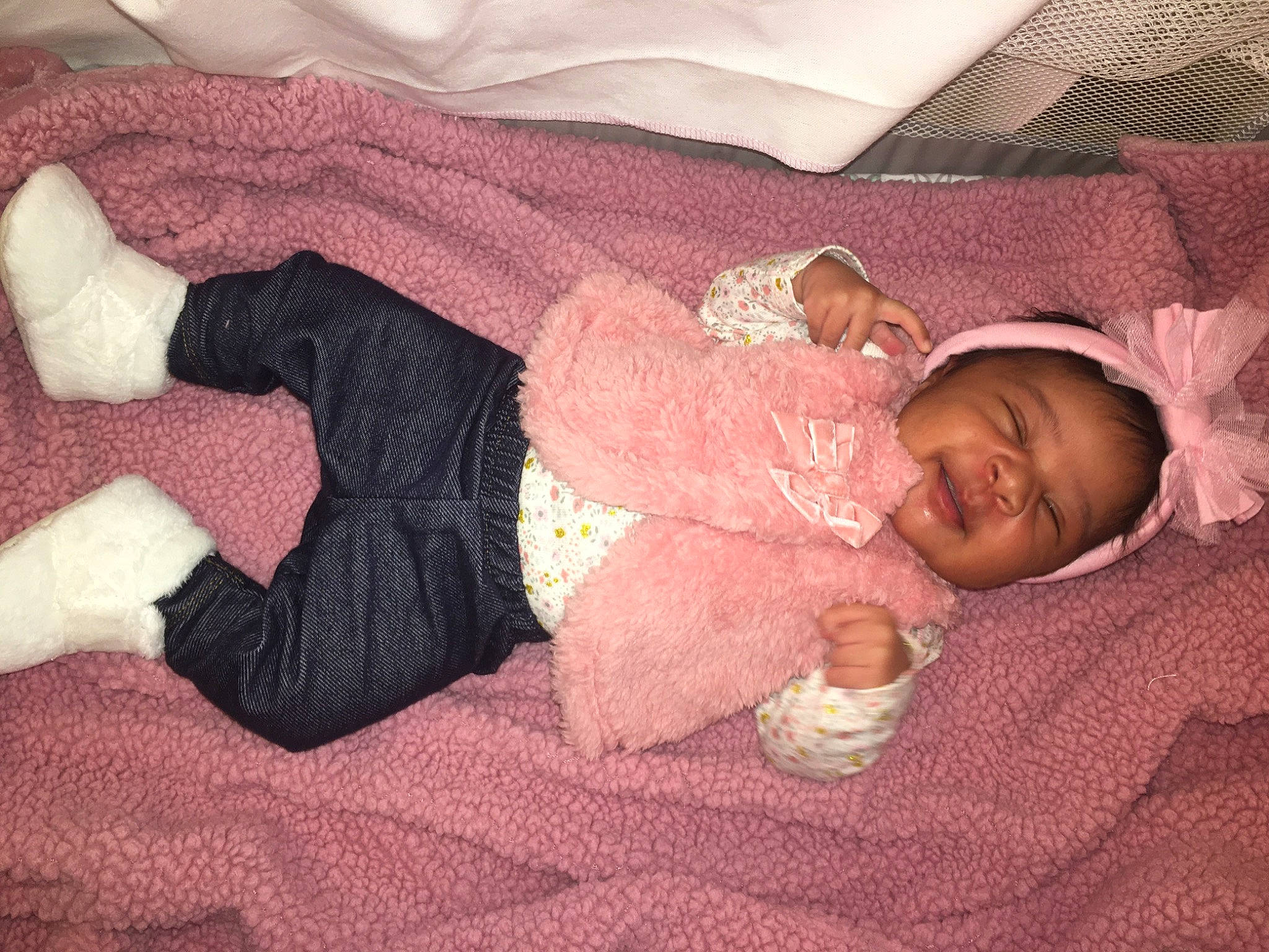 Melady is registered to the contest to win money with this photo: baby, baby_sleeping, bed, bedtime, child, comfort, nap, person, pillow, pink, room, sleep, textile, toddler