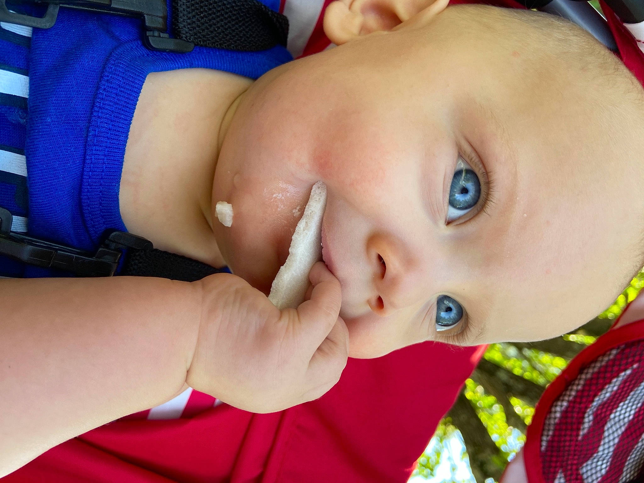 Koltyn joined the competition — help win amazing prizes! baby, baby_toddler_clothing, blue, cheek, child, eyebrow, eyelash, face, finger, gesture, hand, happy, iris, lip, mouth, neck, nose, person, skin, smile