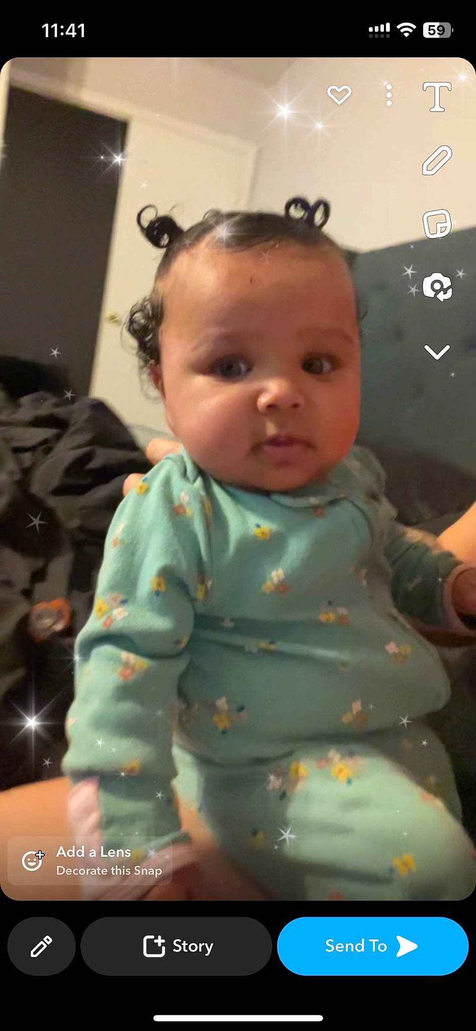 Lovely is registered to the contest to win money with this photo: baby, baby_products, baby_toddler_clothing, cheek, child, ear, eyelash, fun, hairstyle, happy, mouth, nose, person, room, sitting, skin, sleeve, sunglasses, thumb, toddler