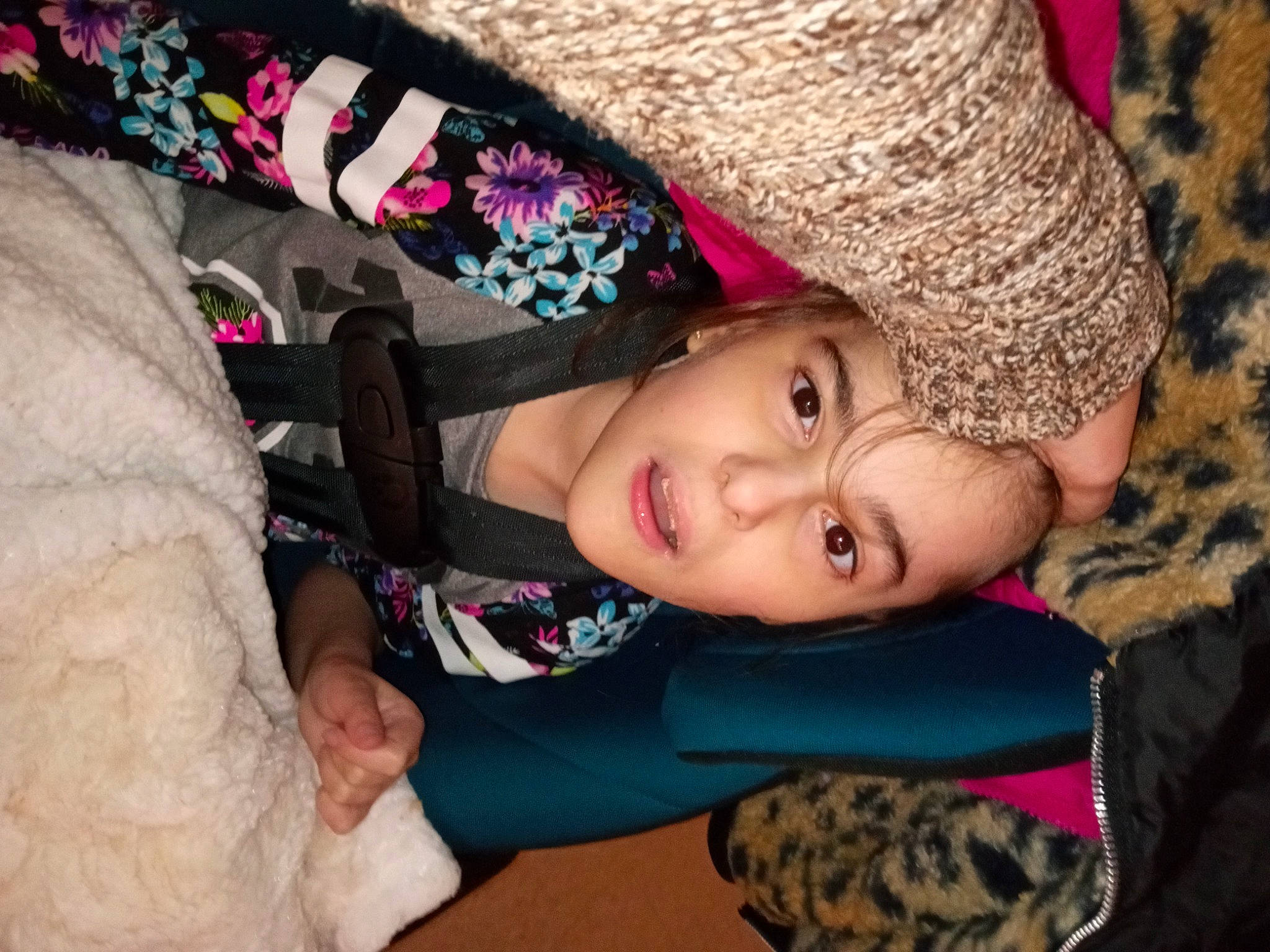 Kaylee joined the competition — help win amazing prizes! baby_toddler_clothing, cheek, child, comfort, eye, eyelash, face, fashion_accessory, fun, fur, head, lip, magenta, pattern, person, pink, portrait_photography, sitting, skin, toddler