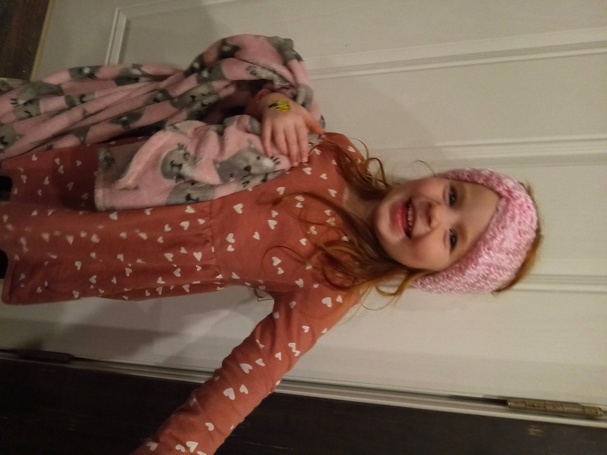 Kelsey joined the competition — help win amazing prizes! abdomen, child, comfort, design, elbow, flesh, flooring, fun, happy, headwear, human_body, human_leg, joy, knee, pattern, person, pink, room, sleeve, smile